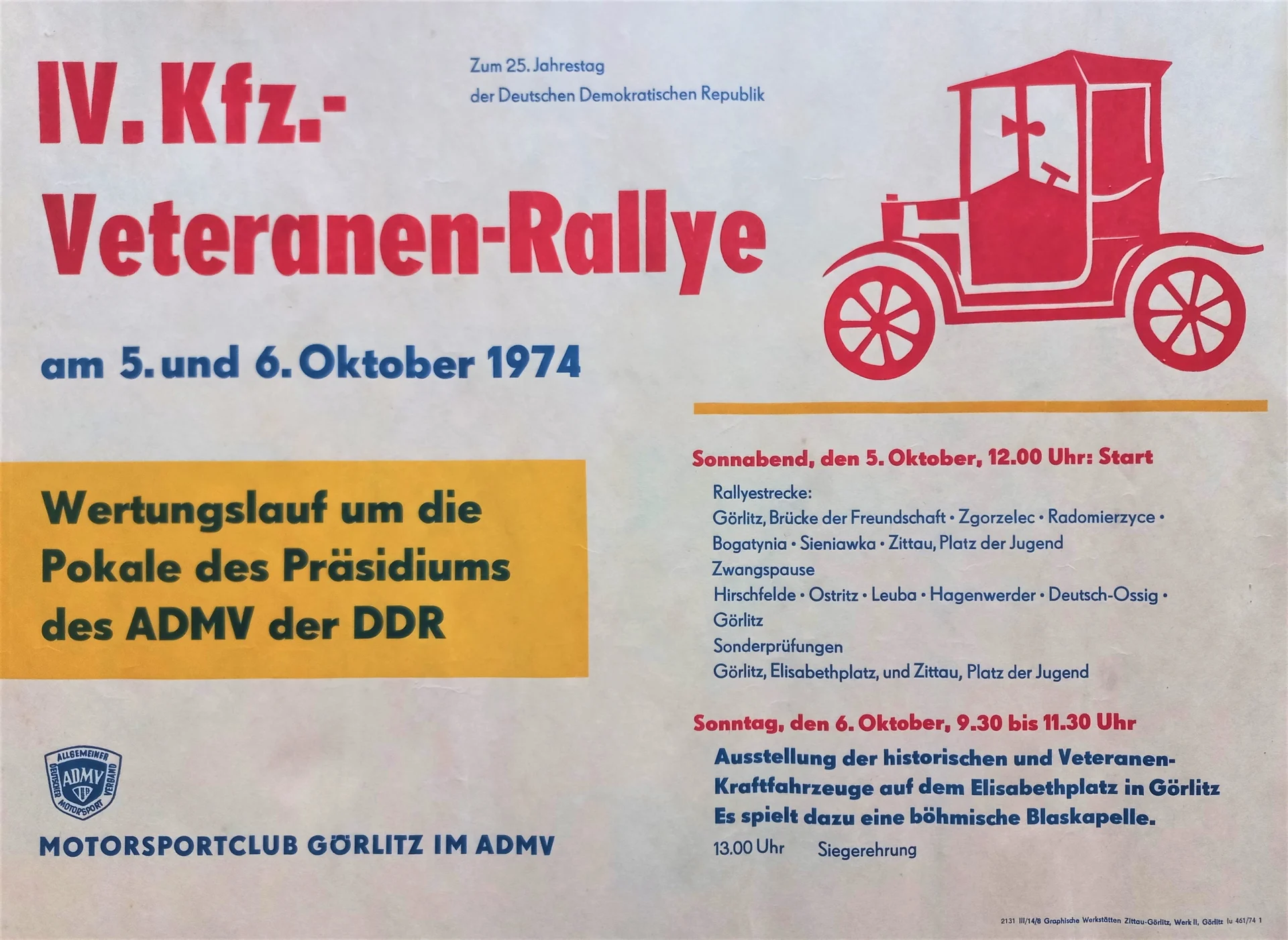 Náhledový obrázek předmětu Veteranen Rallye. IV. Kfz. Görlitz 1974