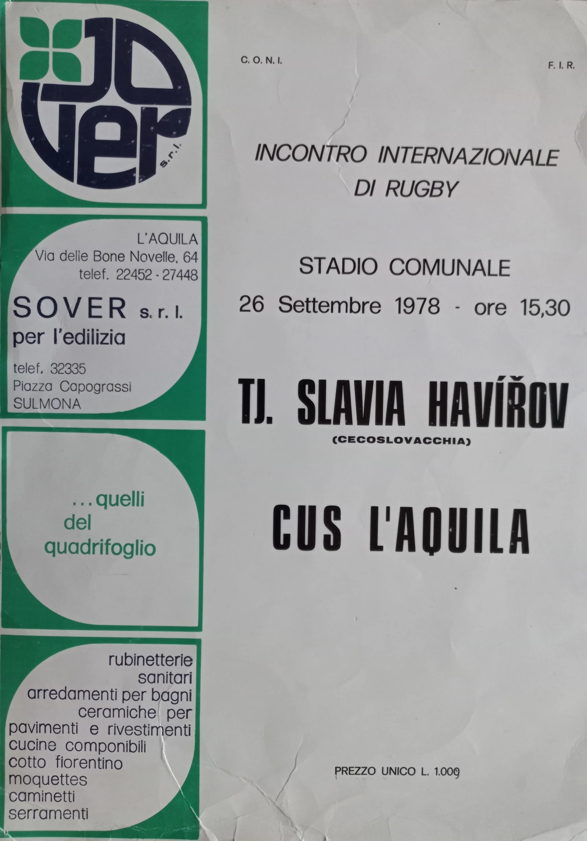 Náhledový obrázek předmětu Mezinárodní utkání v rugby. Stadio Comunale l´Aquila