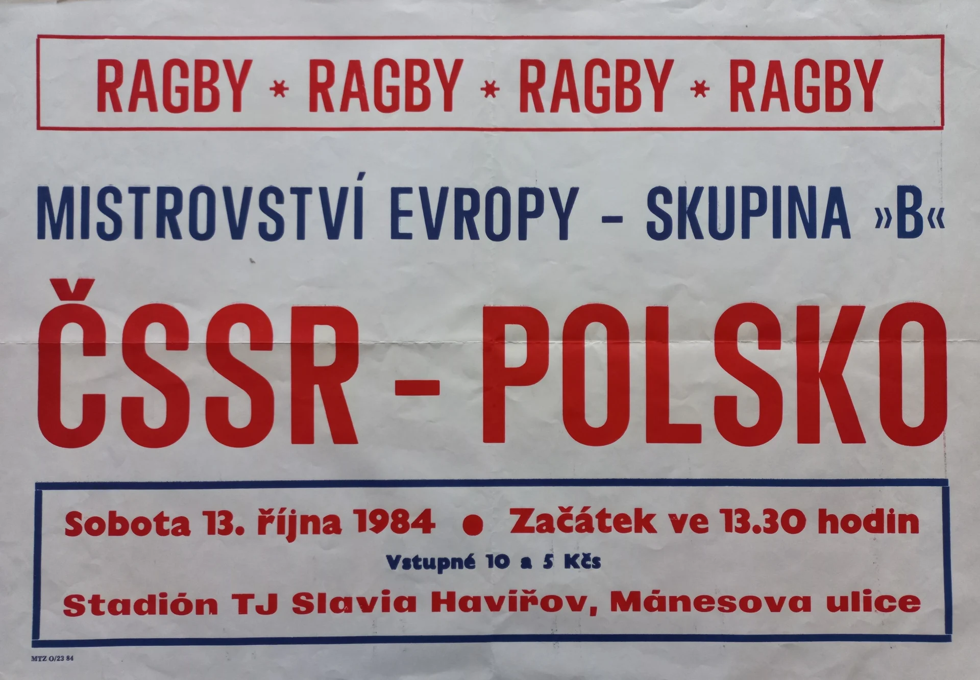 Náhledový obrázek předmětu Mistrovství Evropy v ragby - skupina B. ČSSR - Polsko