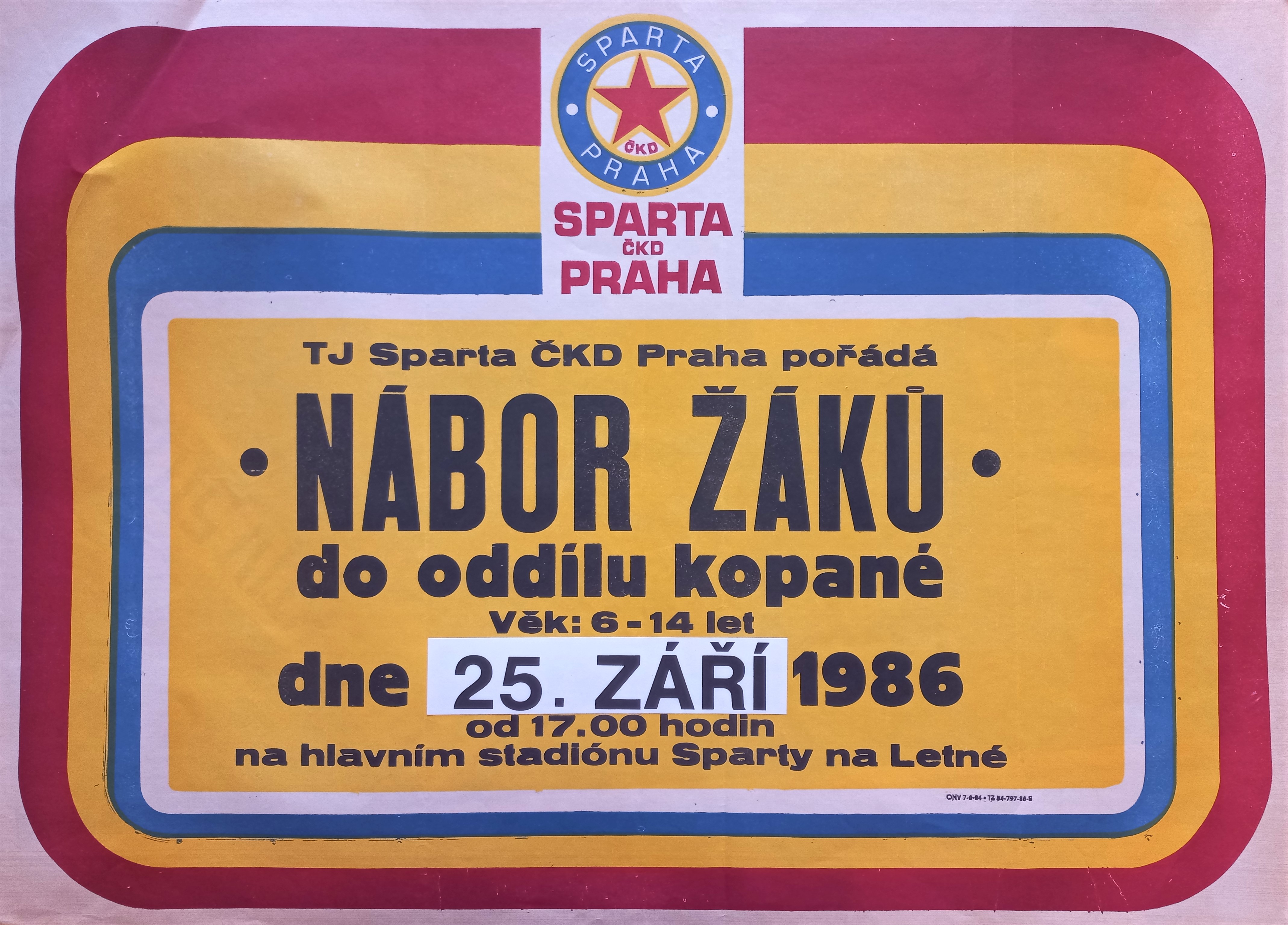 Náhledový obrázek Nábor žáků do oddílu kopané TJ ČKD Sparta Praha - 1