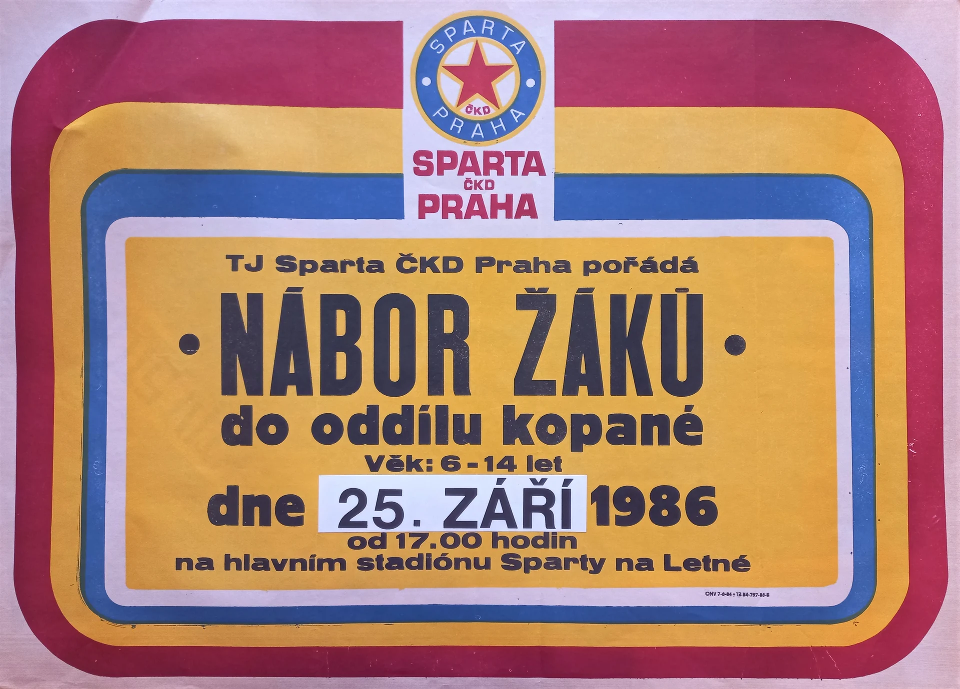 Náhledový obrázek předmětu Nábor žáků do oddílu kopané TJ ČKD Sparta Praha