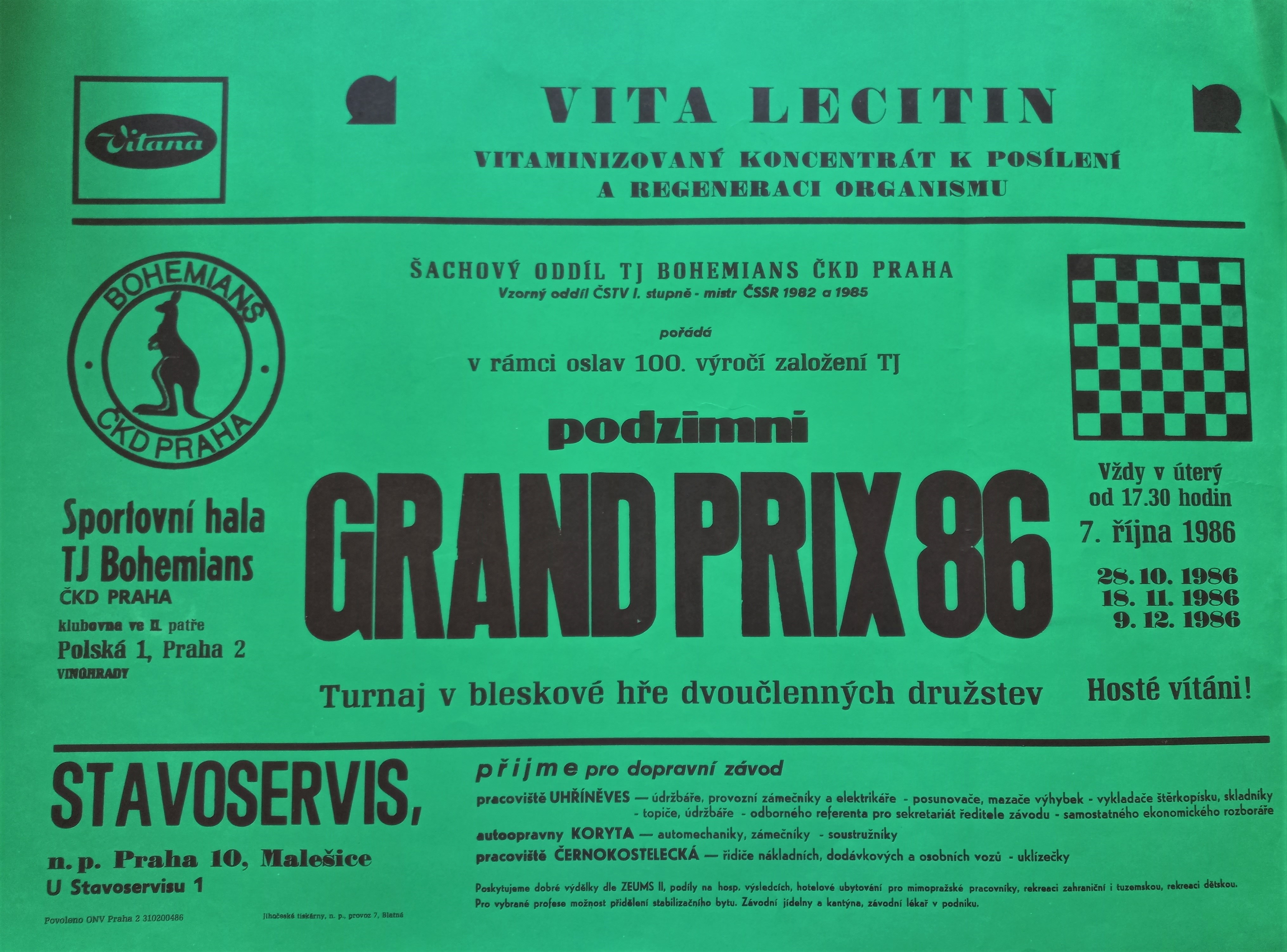 Náhledový obrázek Šachový oddíl TJ Bohemians ČKD Praha. Podzimní Grand Prix 1986 - 1