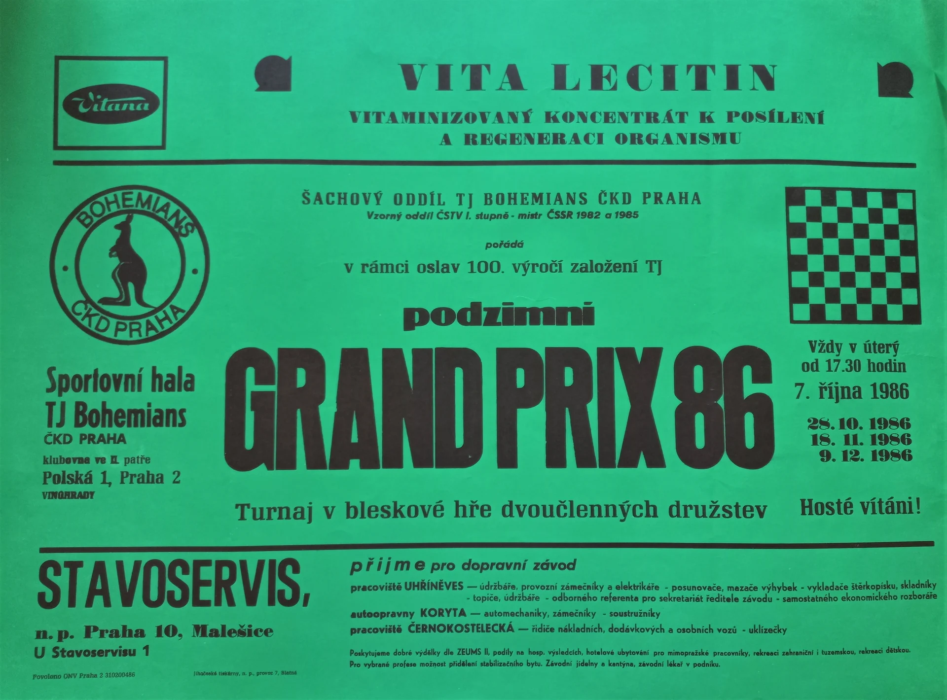 Náhledový obrázek předmětu Šachový oddíl TJ Bohemians ČKD Praha. Podzimní Grand Prix 1986