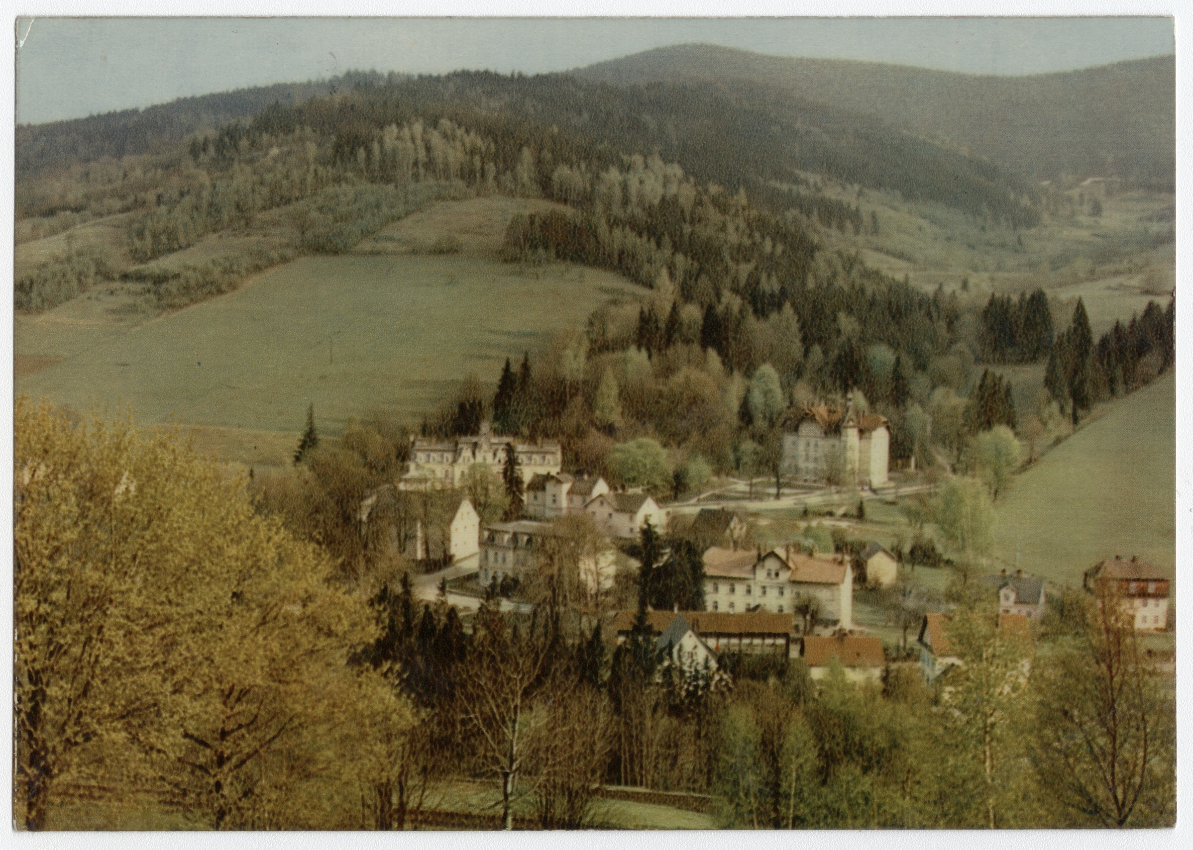 Náhledový obrázek Areál lázní v Dolní Lipové (barevná pohlednice) - 1