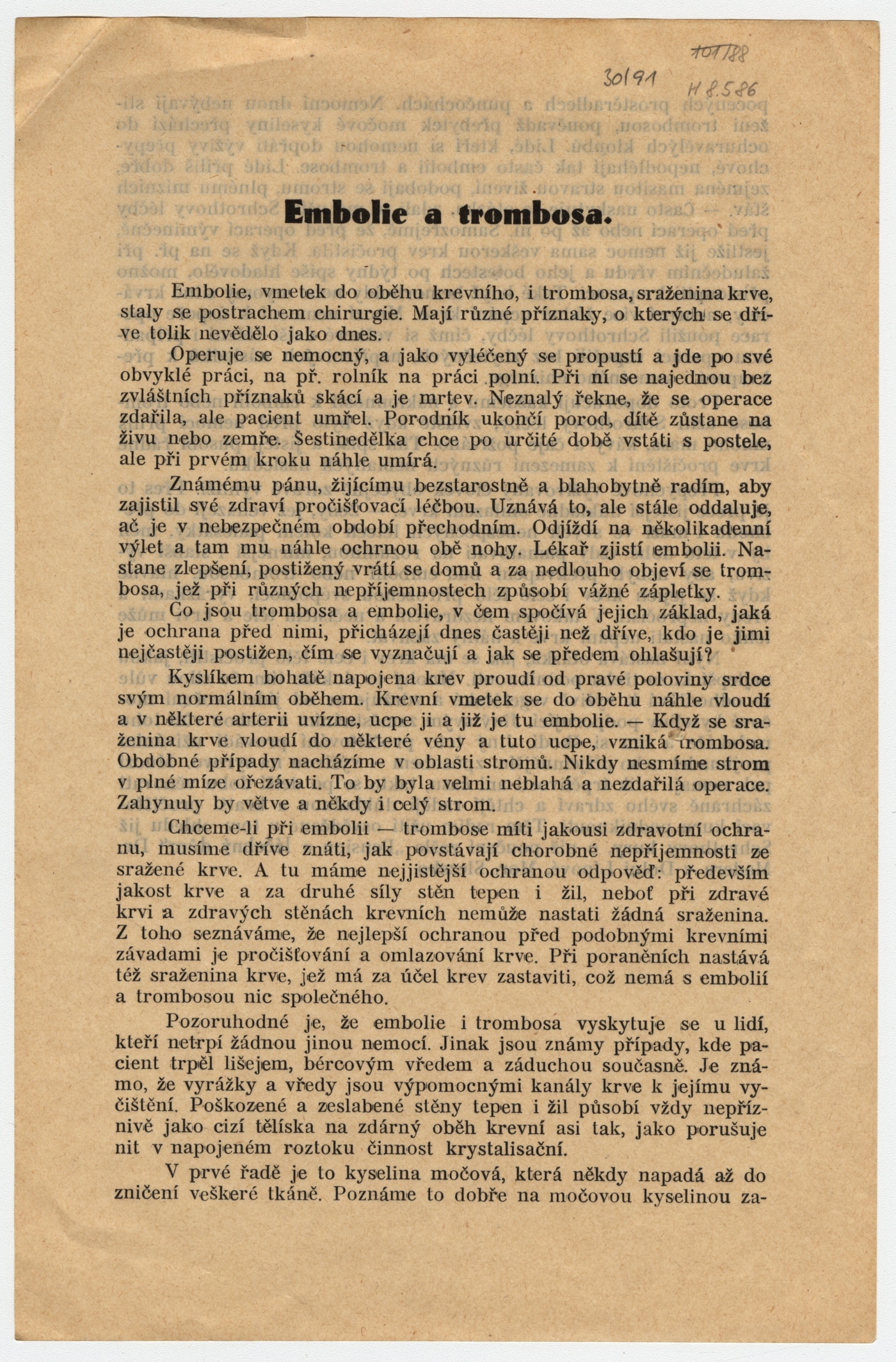 Náhledový obrázek Embolie a trombosa (leták) - 1