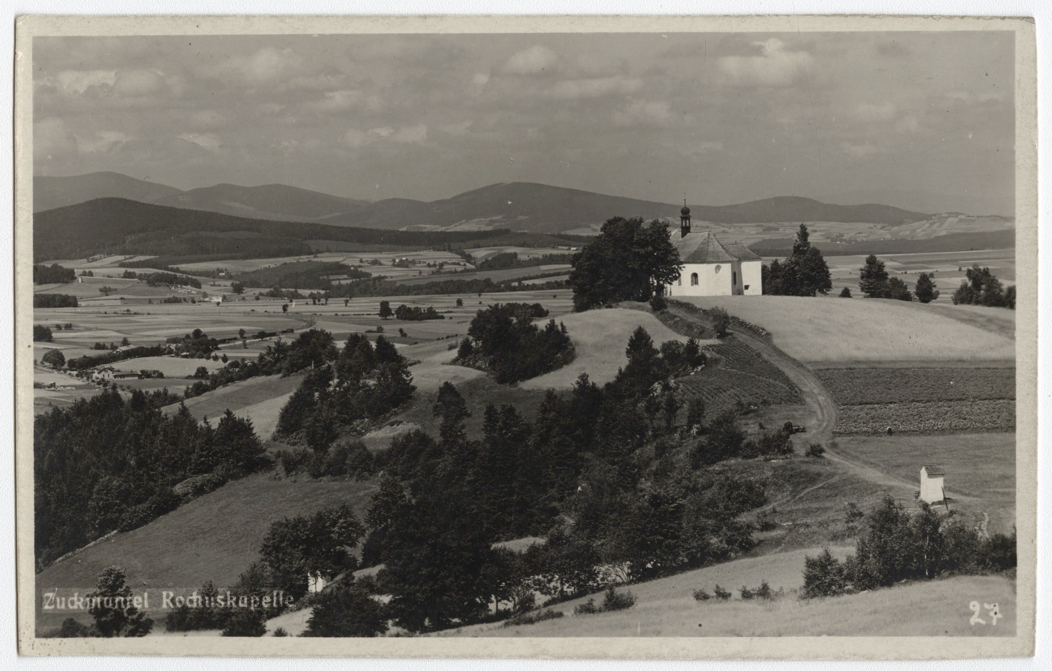 Náhledový obrázek Kaple sv. Rocha u Zlatých Hor (čb. pohlednice) - 1