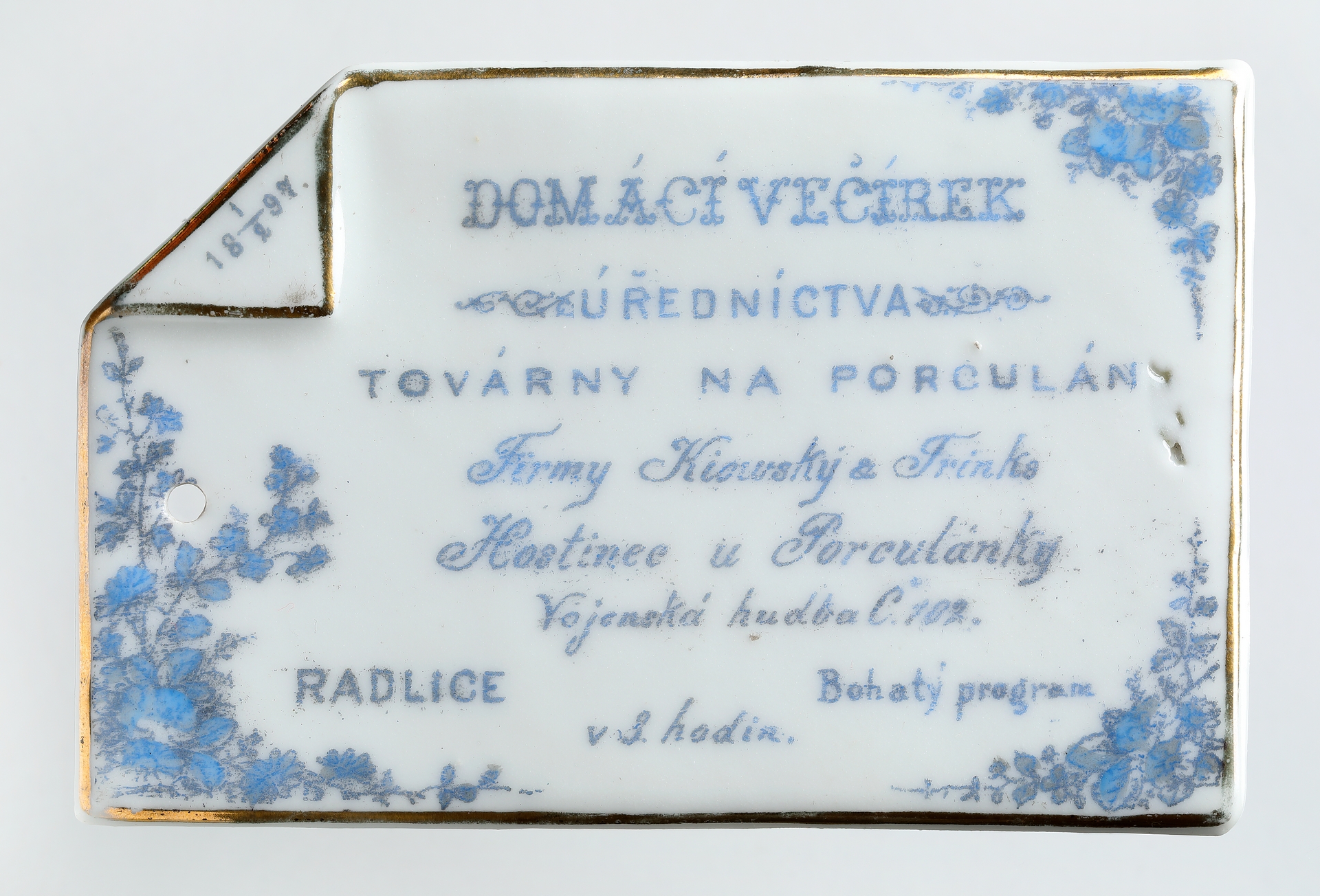 Náhledový obrázek Visačka na Domácí večírek úřednictva továrny na porcelán firmy Kiowský & Trinks - 1