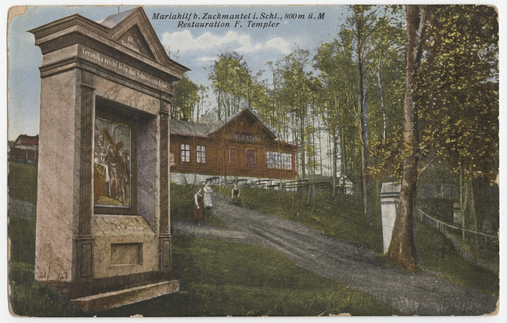 Náhledový obrázek předmětu Restaurace F. Templera u poutního místa Panny Marie Pomocné u Zlatých Hor (kolorovaná pohlednice)