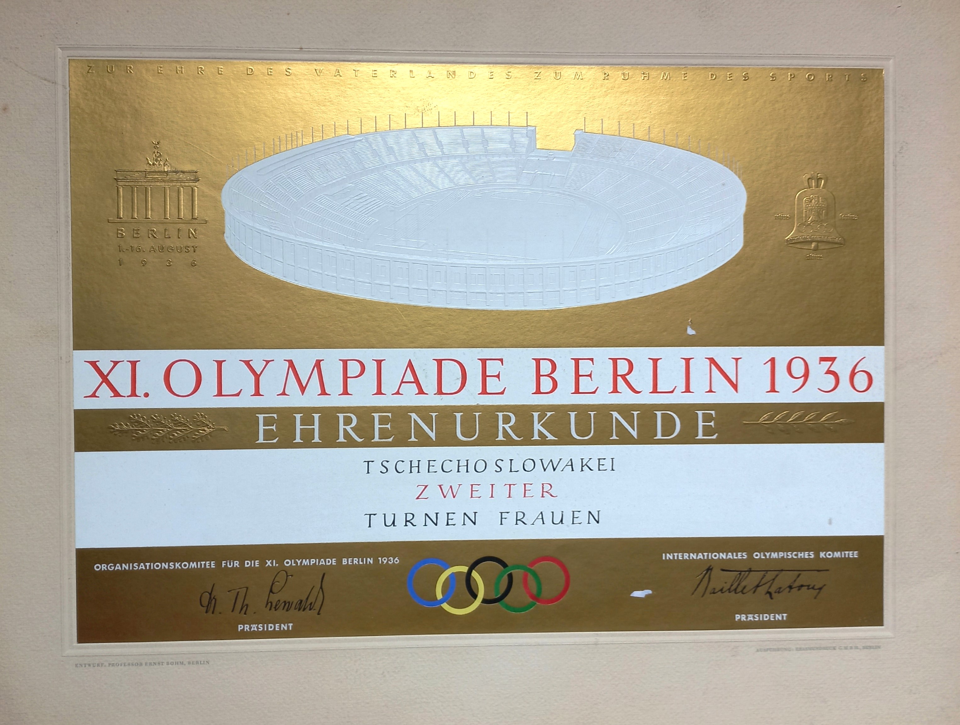 Náhledový obrázek Olympijský diplom pro gymnastky. OH Berlín 1936 - 1
