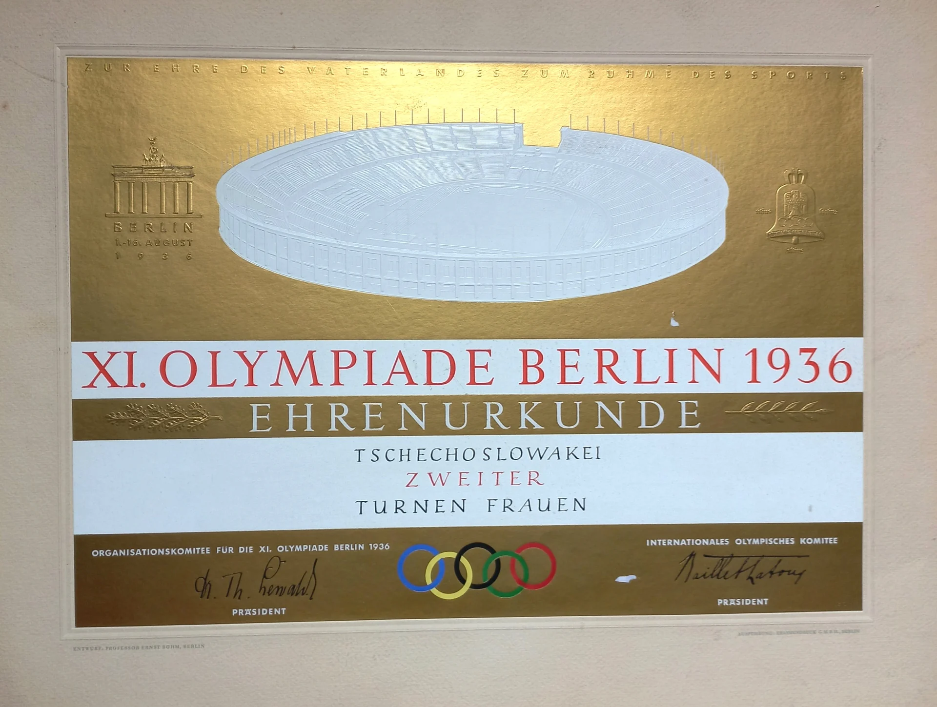 Náhledový obrázek předmětu Olympijský diplom pro gymnastky. OH Berlín 1936