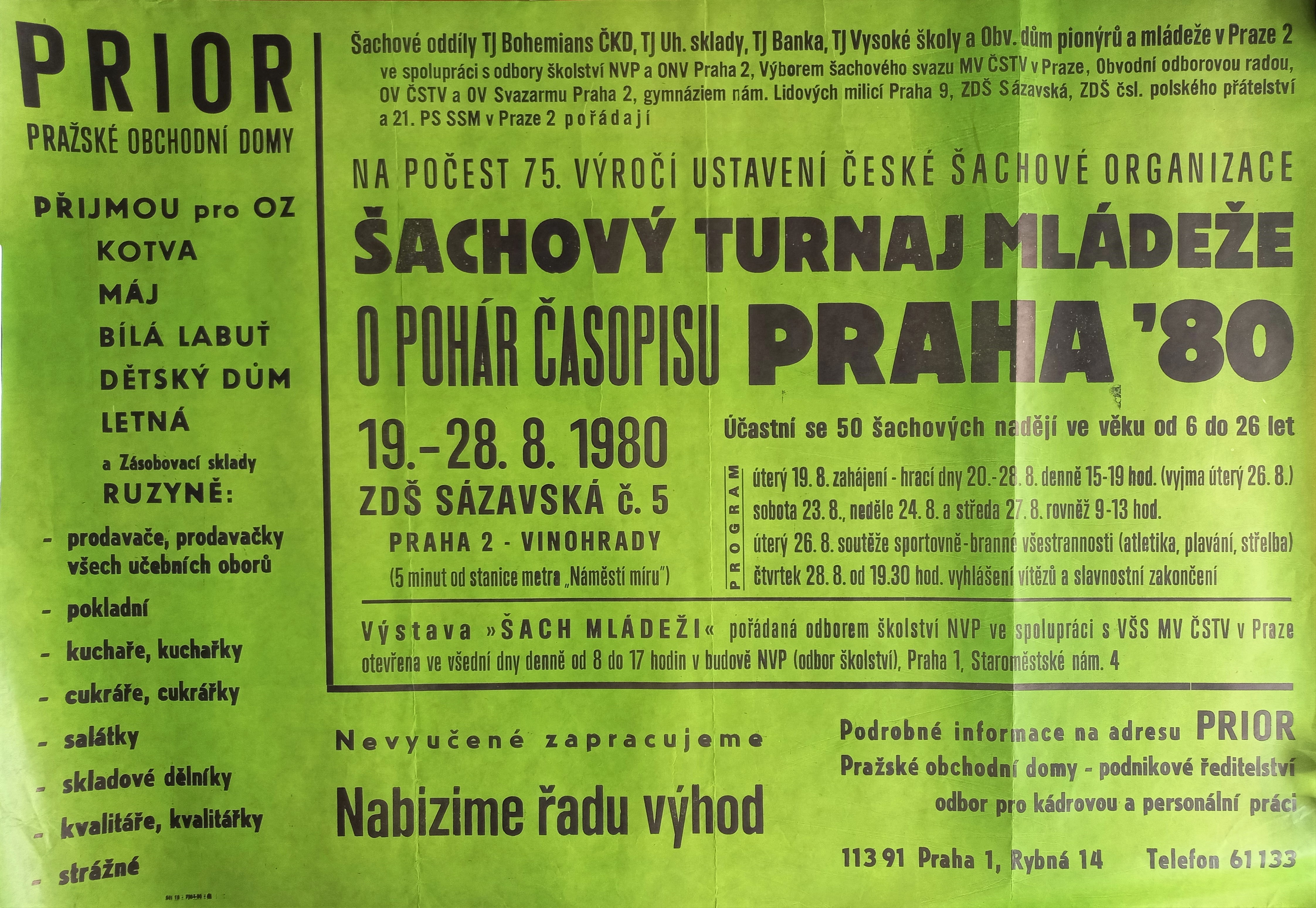 Náhledový obrázek Šachový turnaj mládeže. Praha 1980 - 1