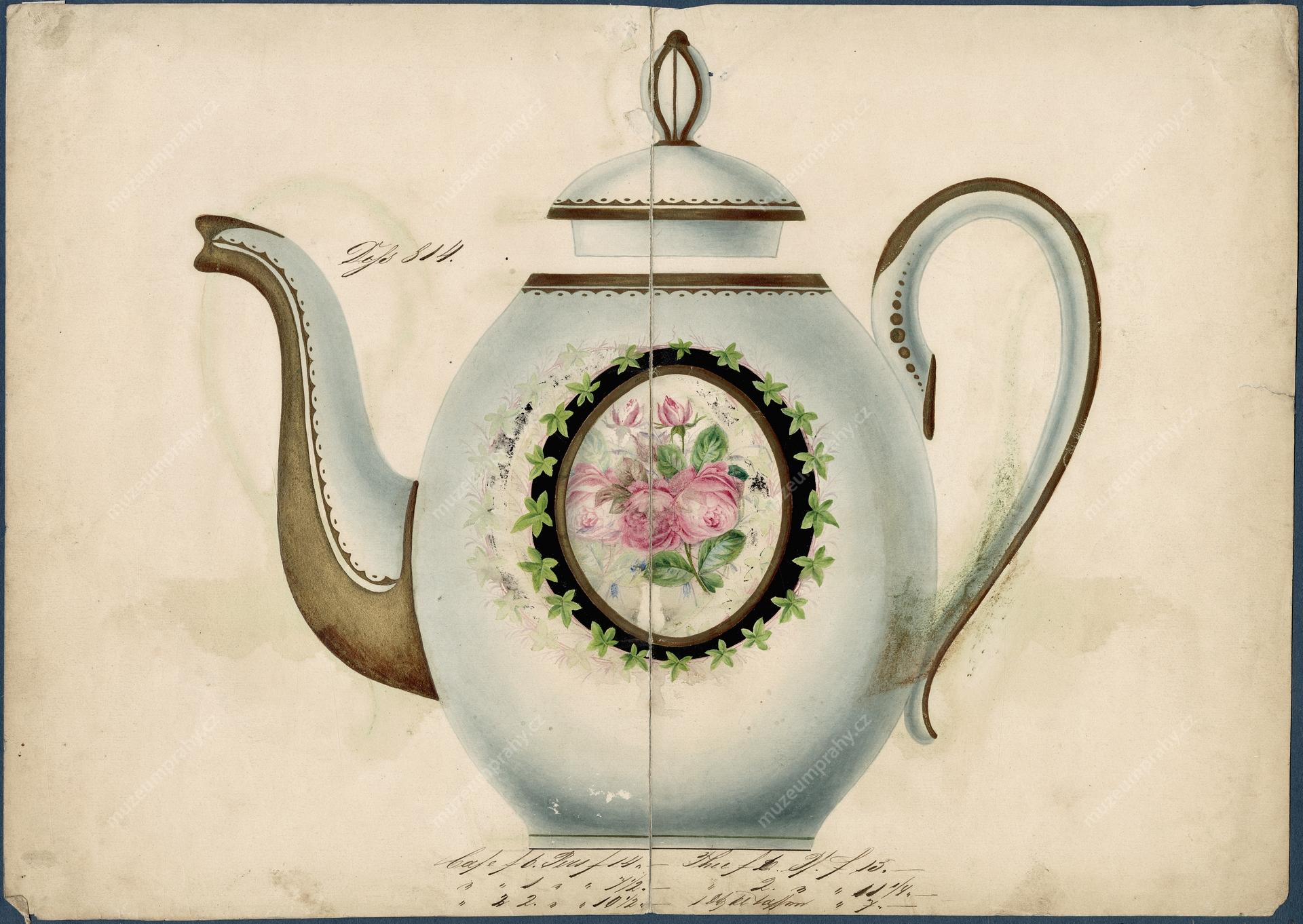 Náhledový obrázek List ze vzorníku smíchovské porcelánky - kávová konvice - 1