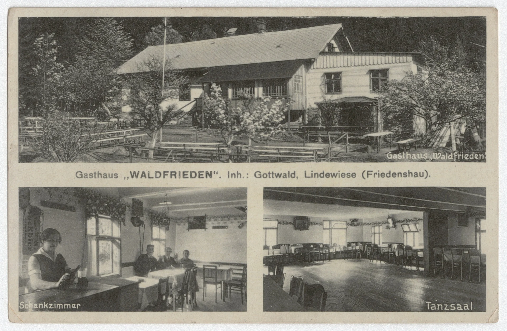 Náhledový obrázek předmětu Restaurace Waldfrieden u zaniklé osady Miroslav (čb. pohlednice)