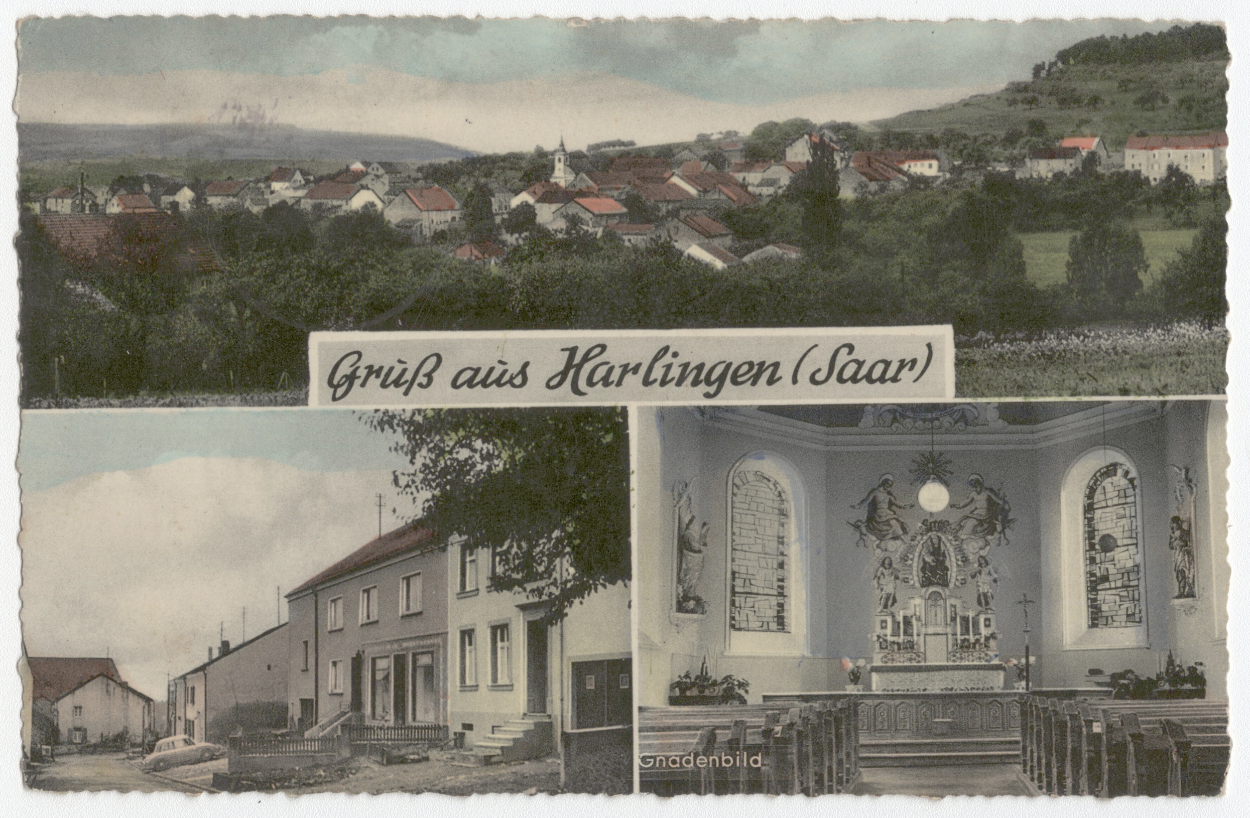 Náhledový obrázek Harligen v Sársku (kolorovaná pohlednice) - 1