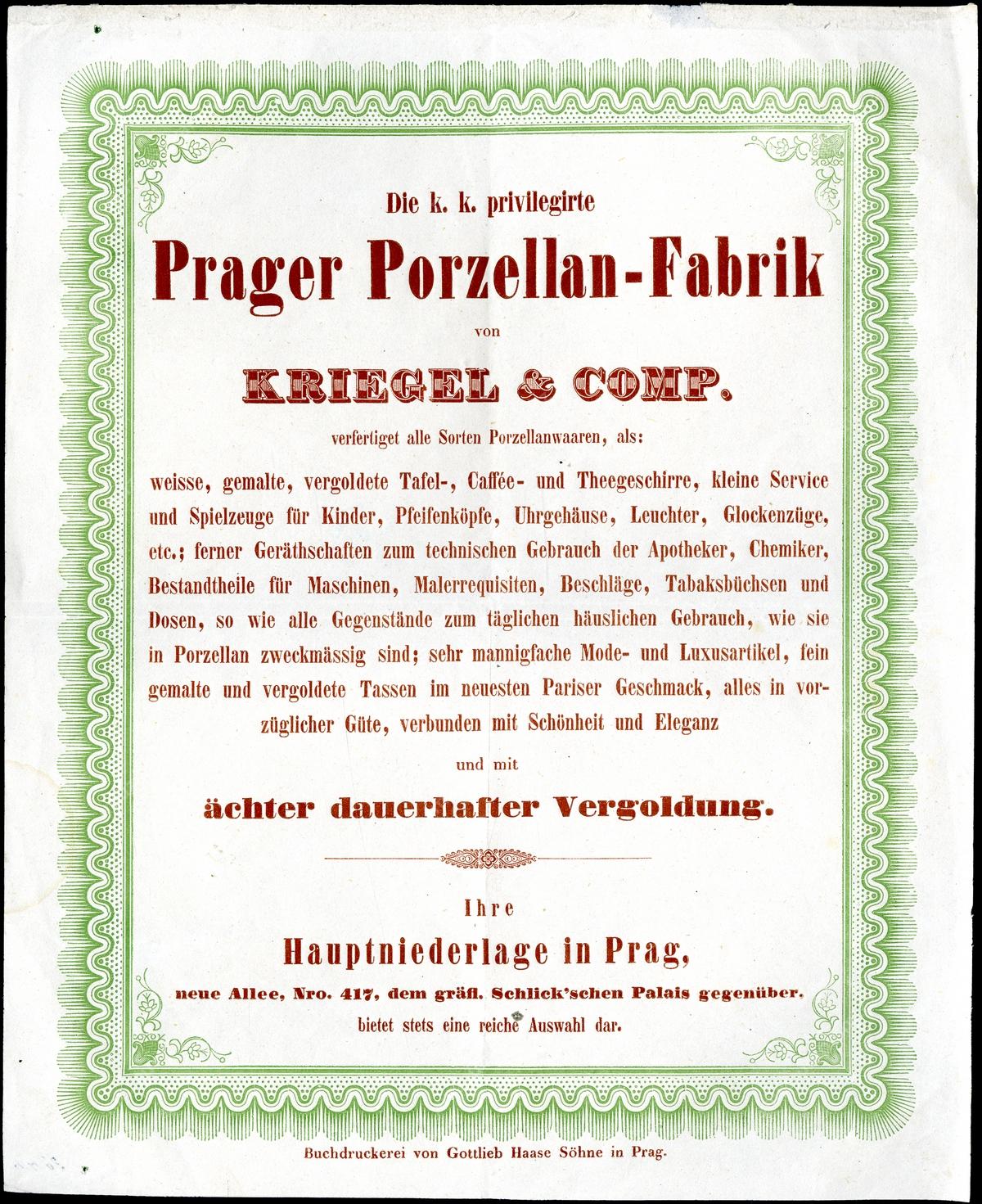 Náhledový obrázek Reklamní leták porcelánky Kriegel & Comp. - 1
