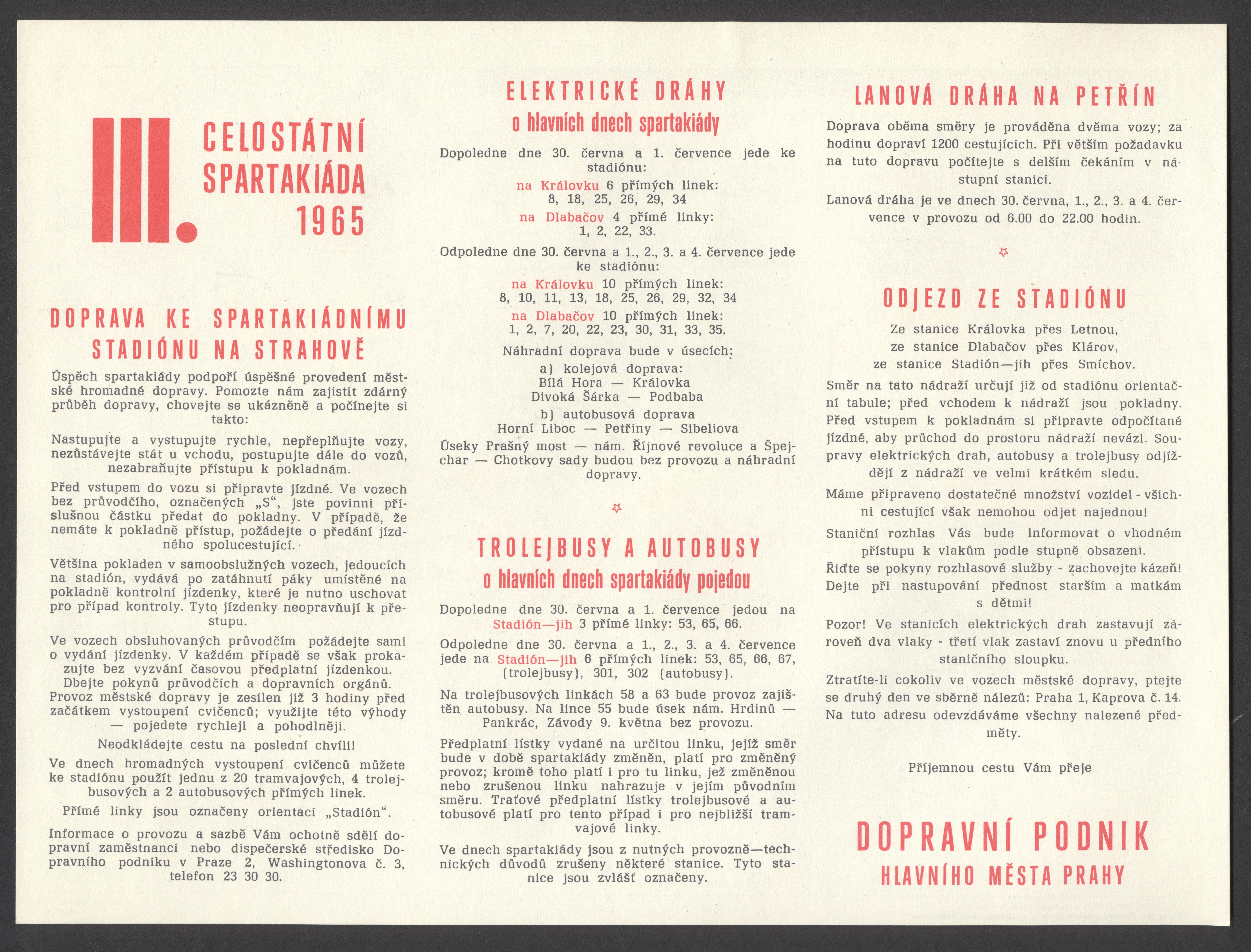 Náhledový obrázek Plánek městské dopravy o hlavních dnech ČSS 1965 - 2