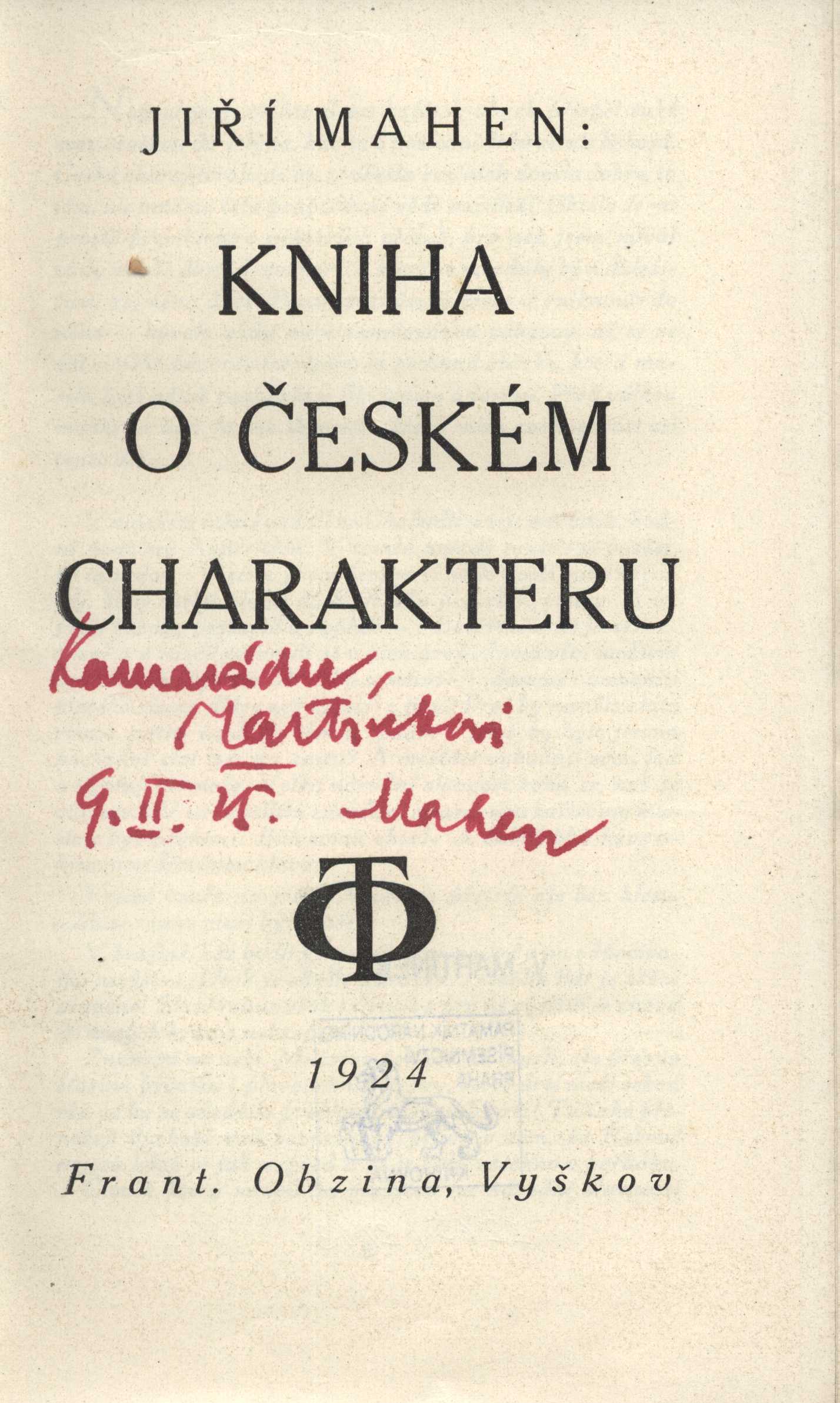 Náhledový obrázek předmětu Kniha o českém charakteru