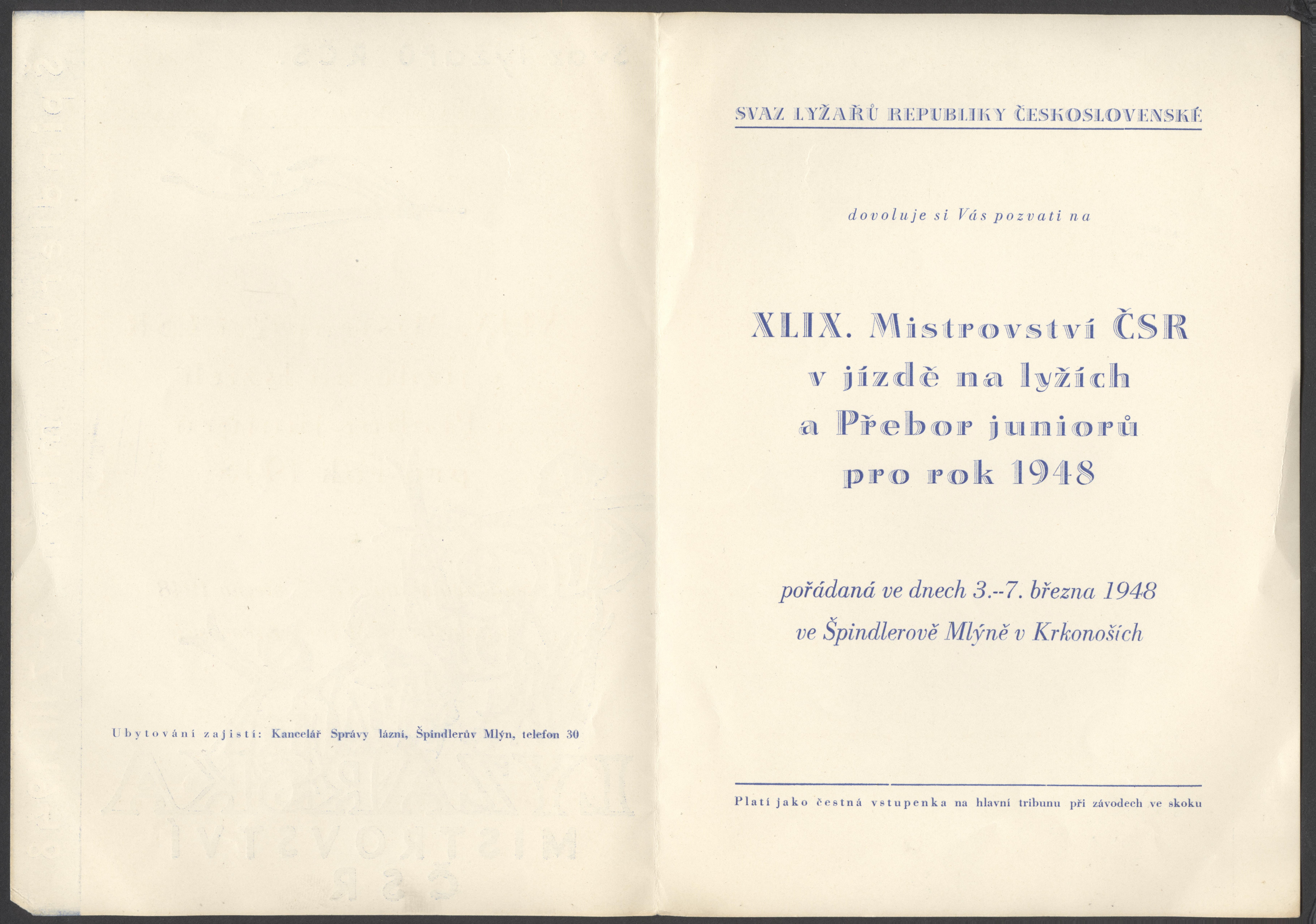 Náhledový obrázek Lyžařská mistrovství ČSR. Špindlerův Mlýn 1948 - 1