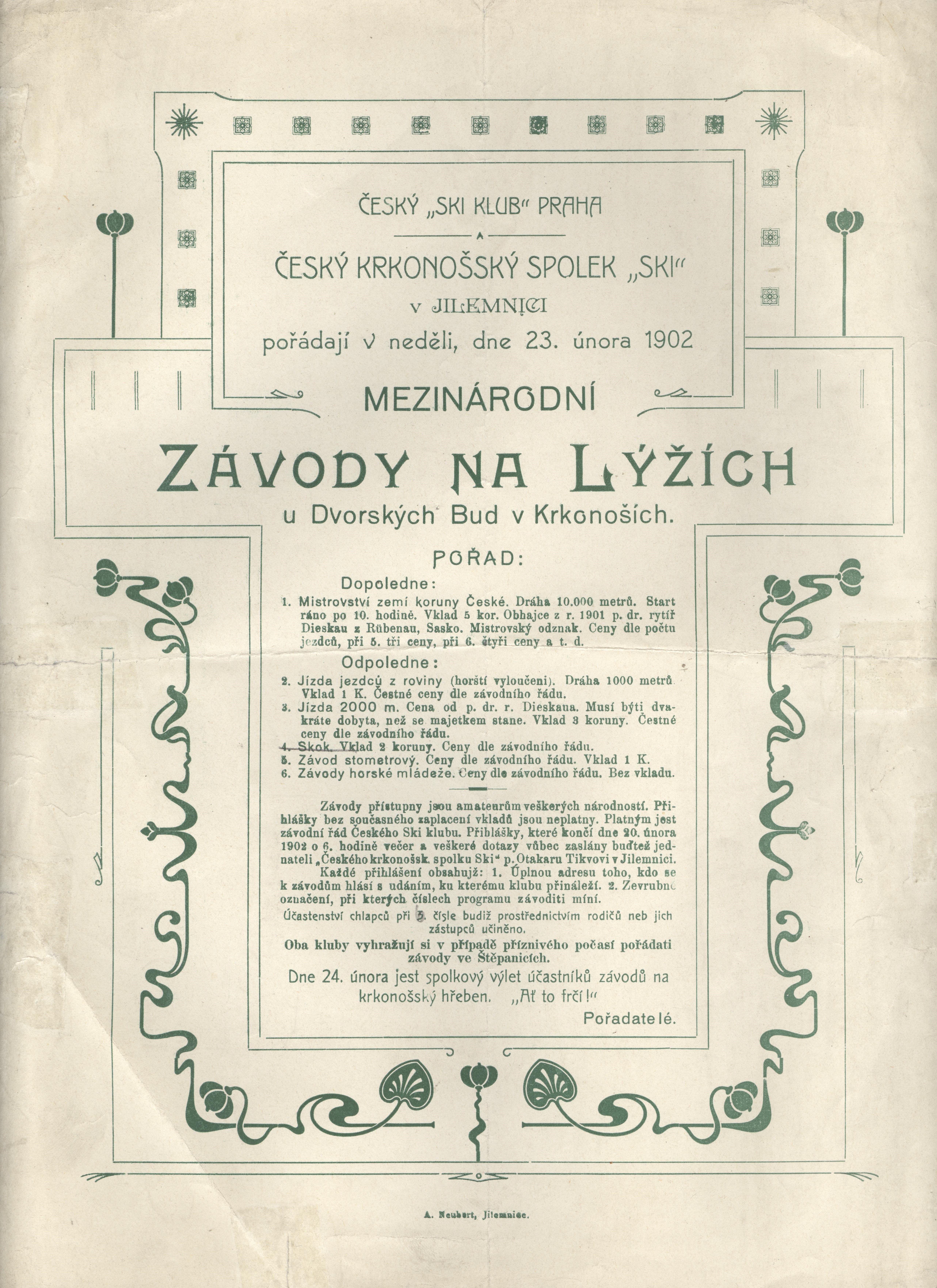 Náhledový obrázek Pořad mezinárodních závodů na lýžích u Dvorských Bud v Krkonoších - 1