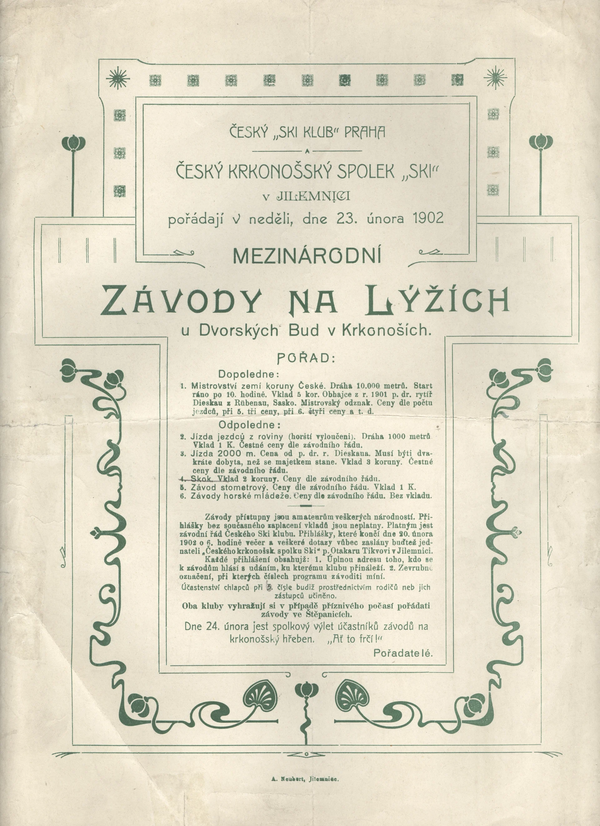 Náhledový obrázek předmětu Pořad mezinárodních závodů na lýžích u Dvorských Bud v Krkonoších