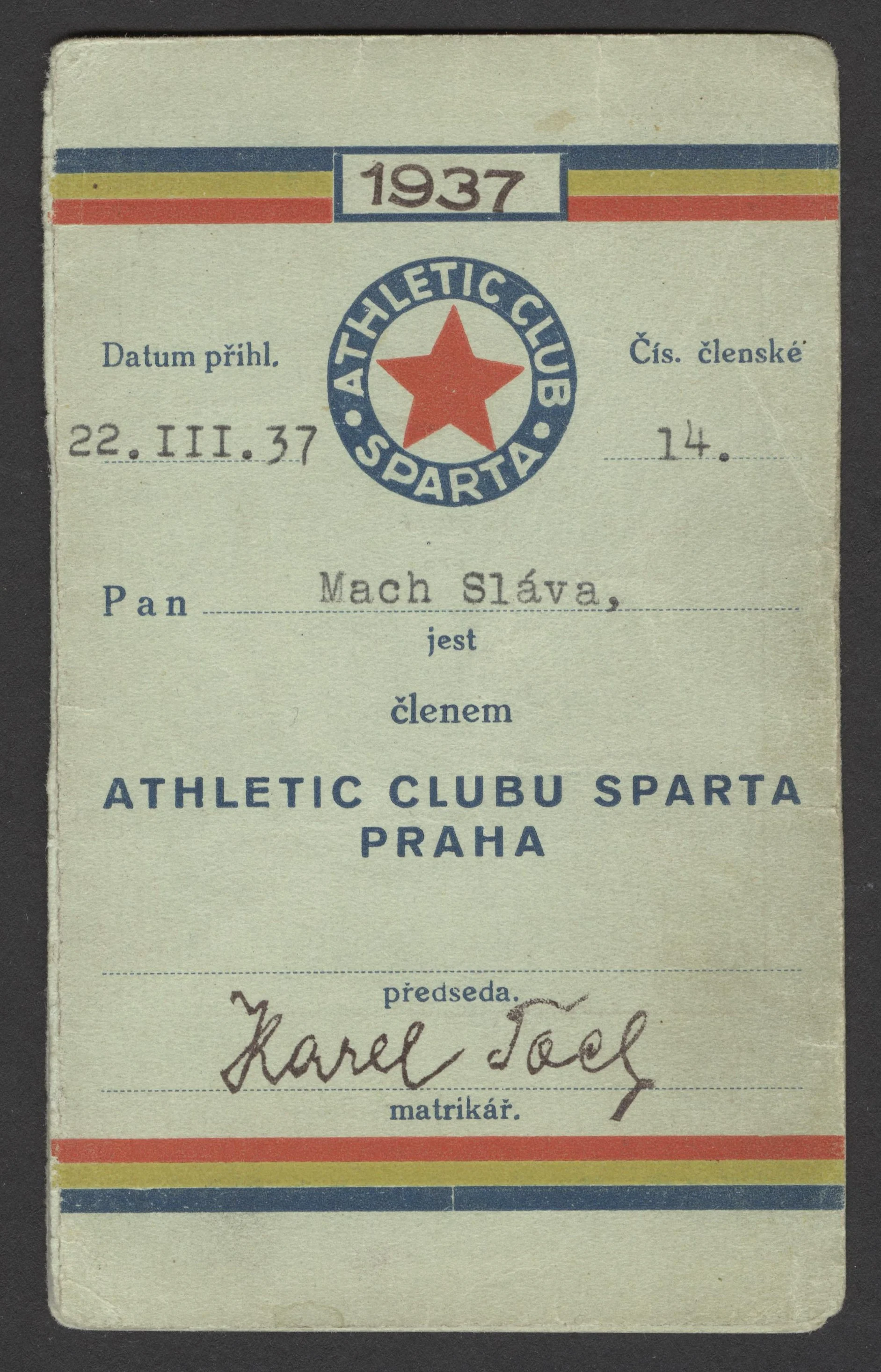 Náhledový obrázek předmětu AC Sparta Praha. Členský průkaz