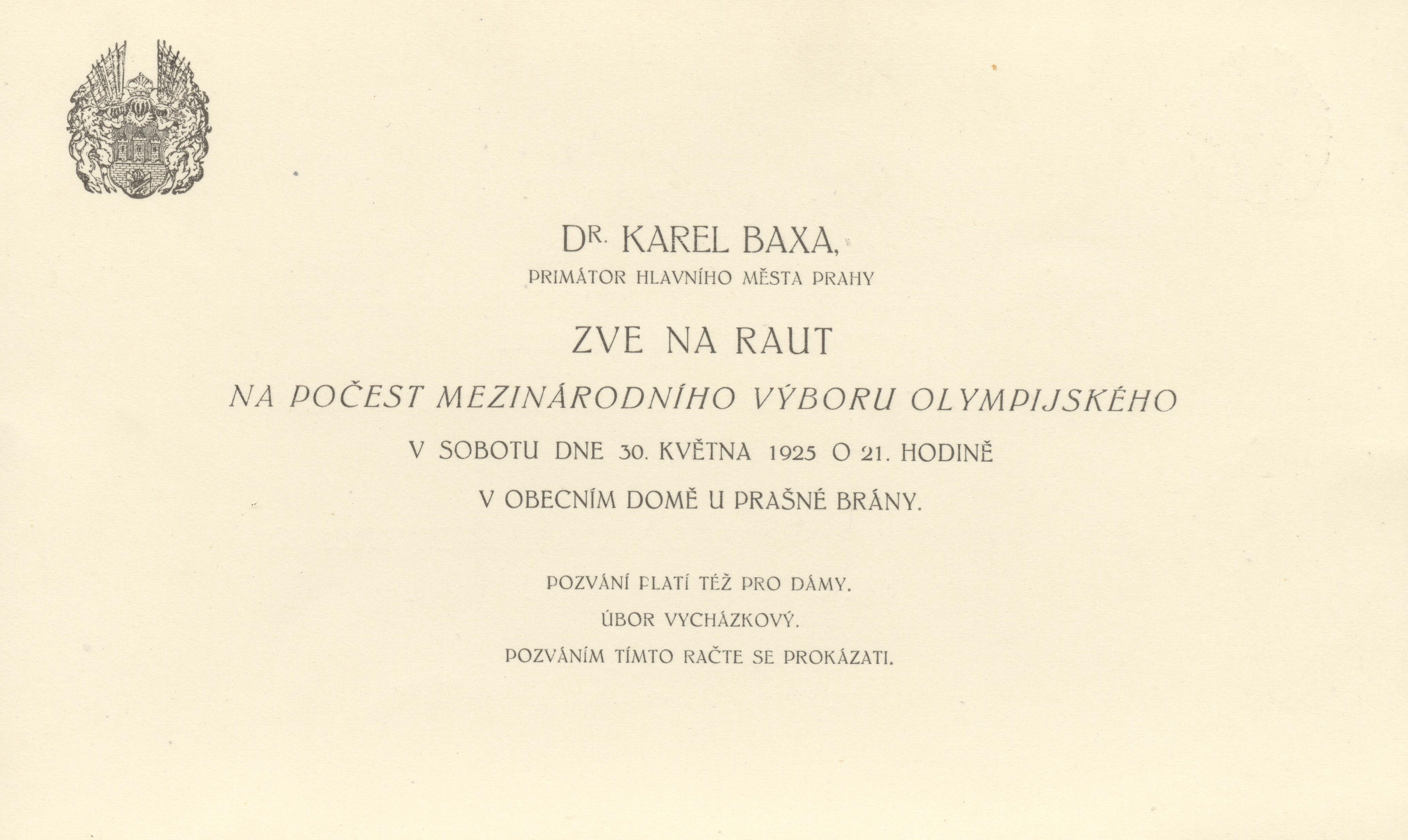 Náhledový obrázek Pozvánky na slavnostní akce konané u příležitosti mezinárodního olympijského kongresu v Praze - 3