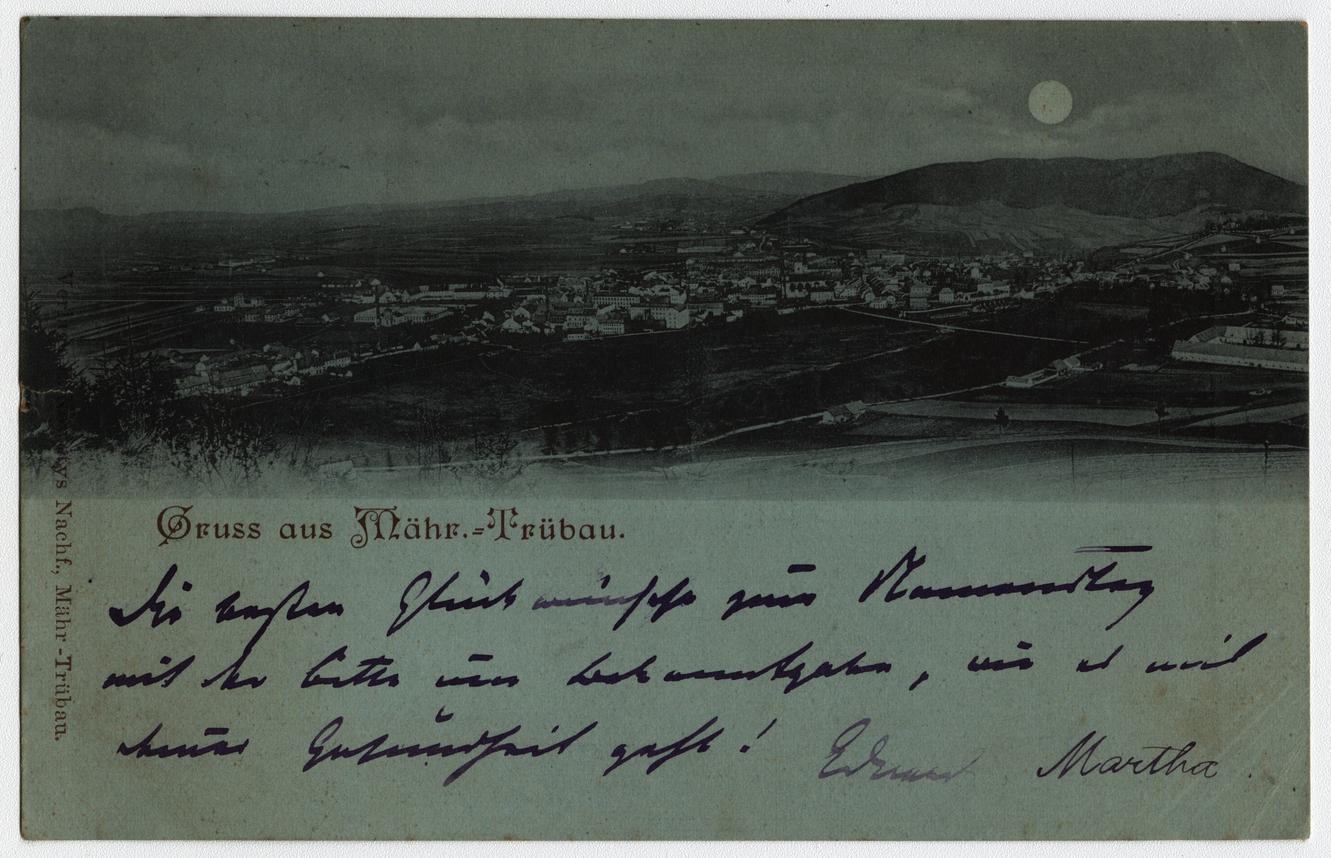 Náhledový obrázek Noční Moravská Třebová (čb. pohlednice) - 1