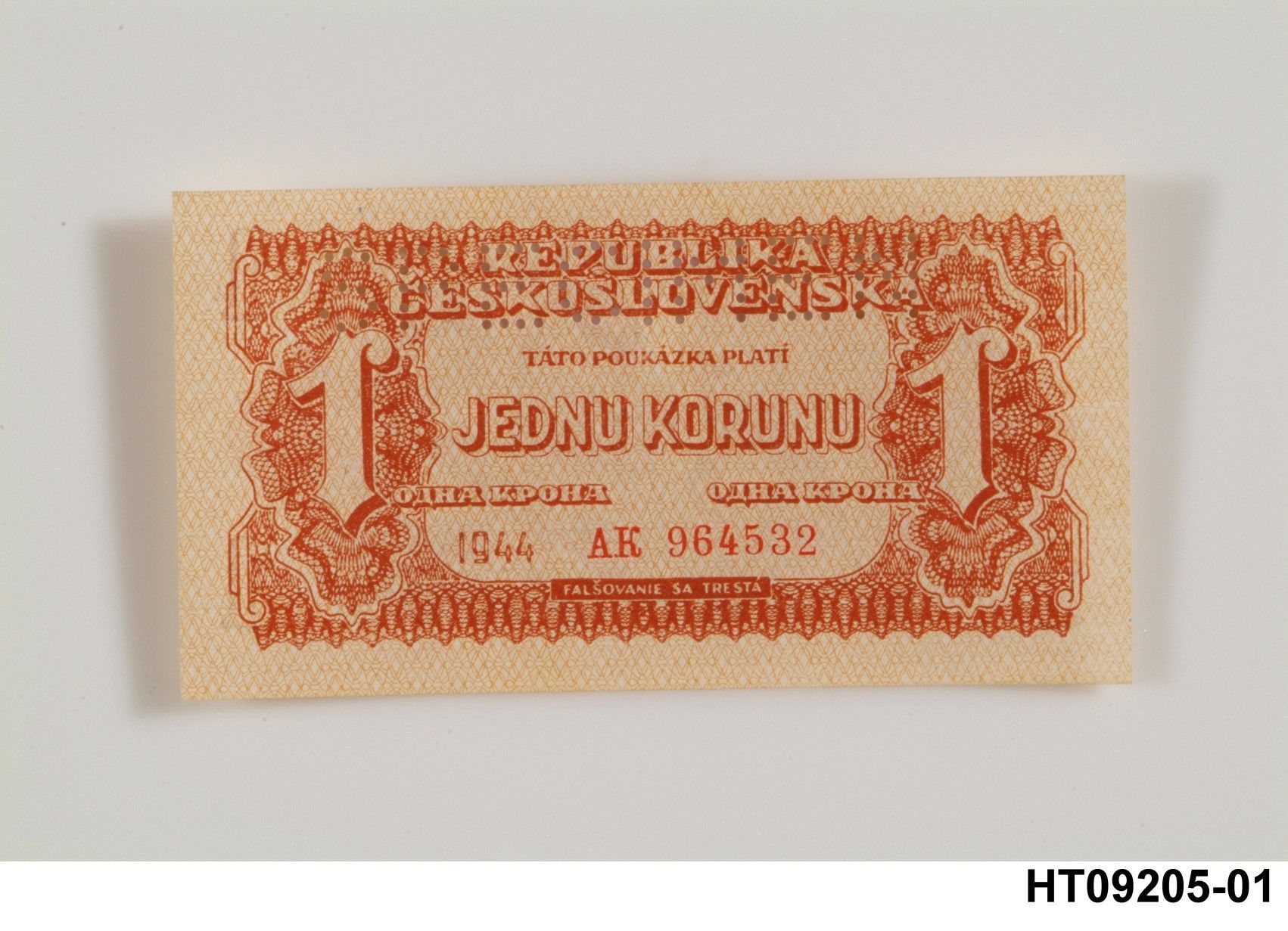 Náhledový obrázek Poukázka korunová, 1 koruna 1944 - 1