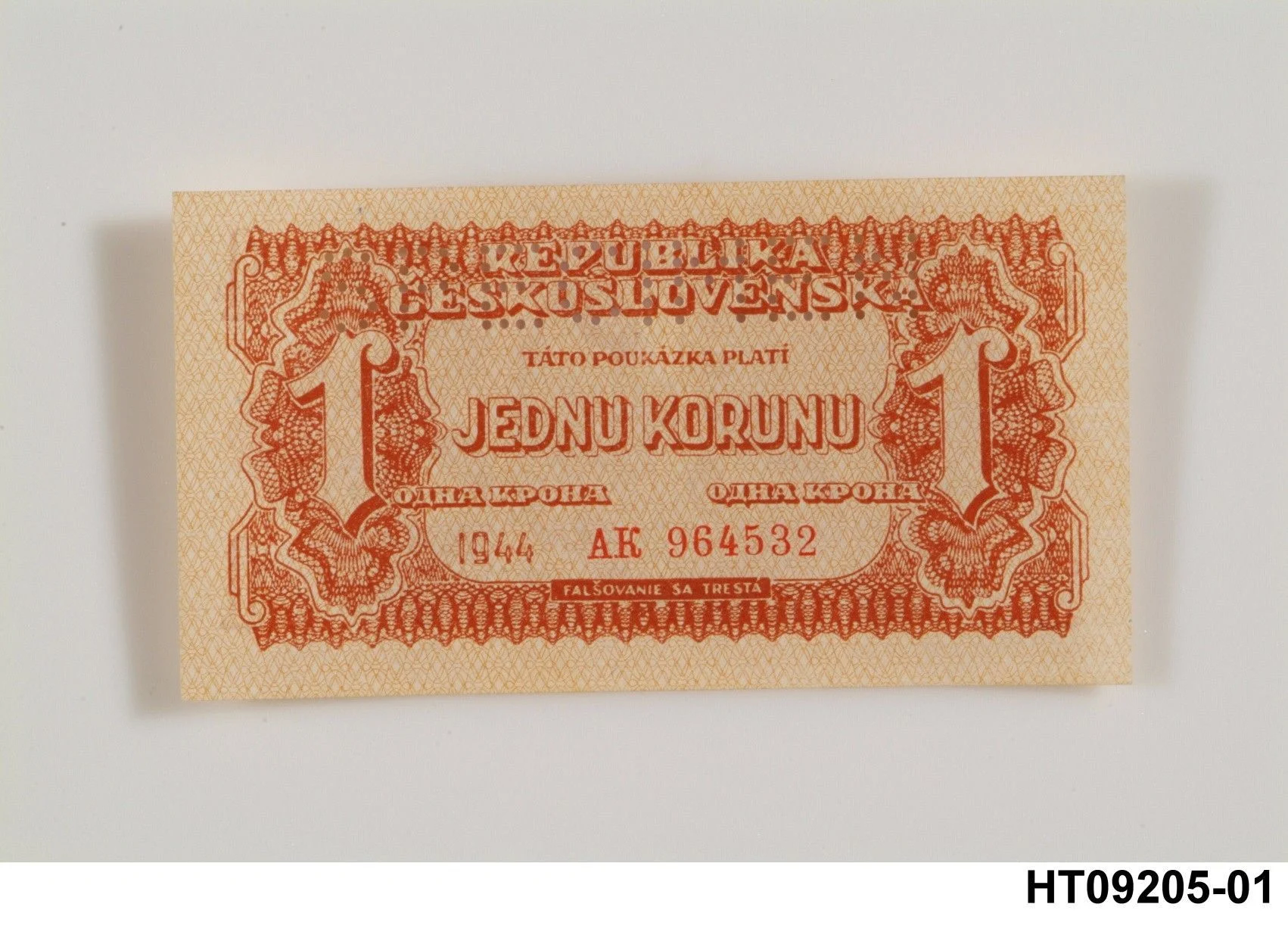 Náhledový obrázek předmětu Poukázka korunová, 1 koruna 1944
