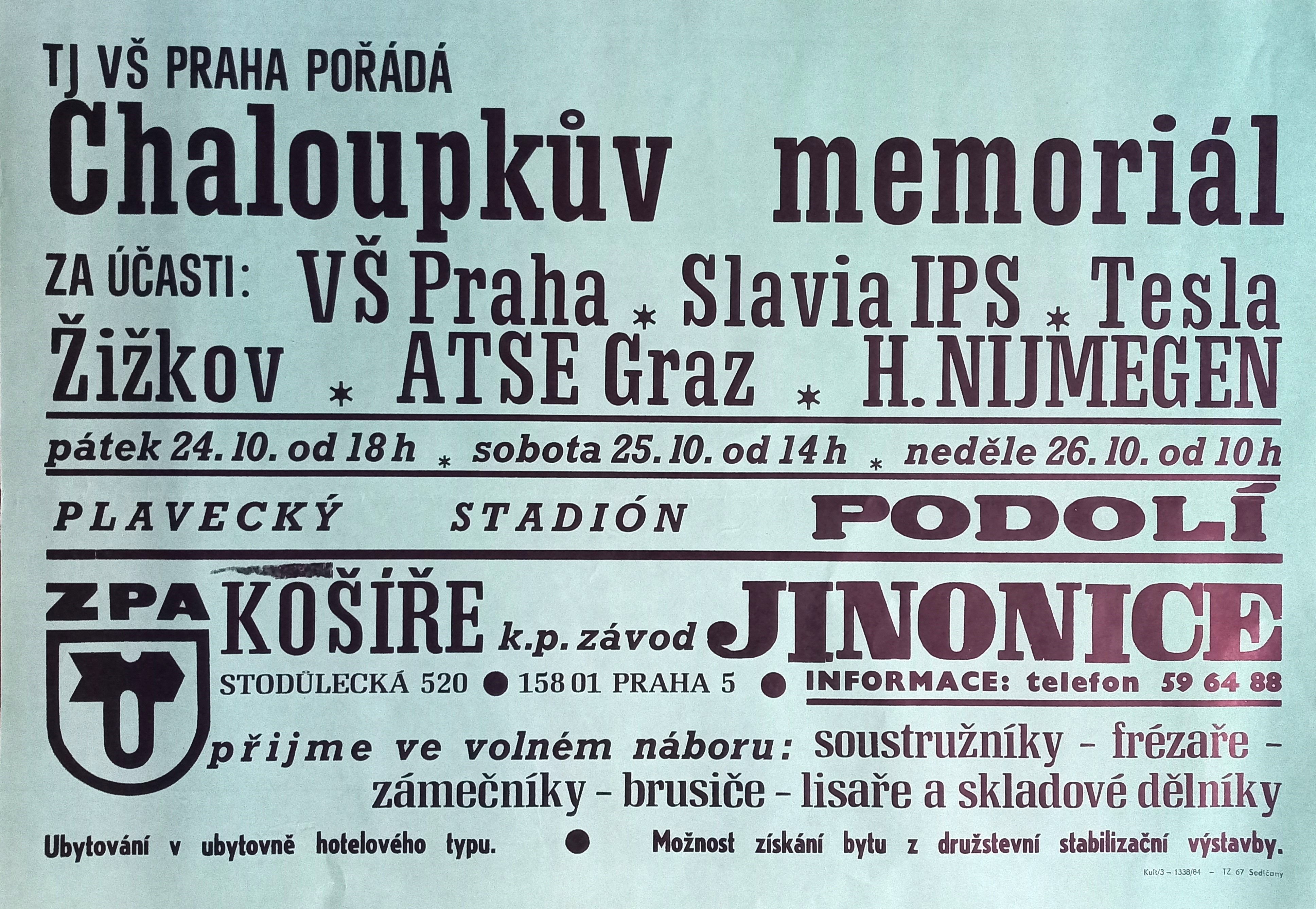 Náhledový obrázek Chaloupkův memoriál. Plavecký stadion Podolí - 1