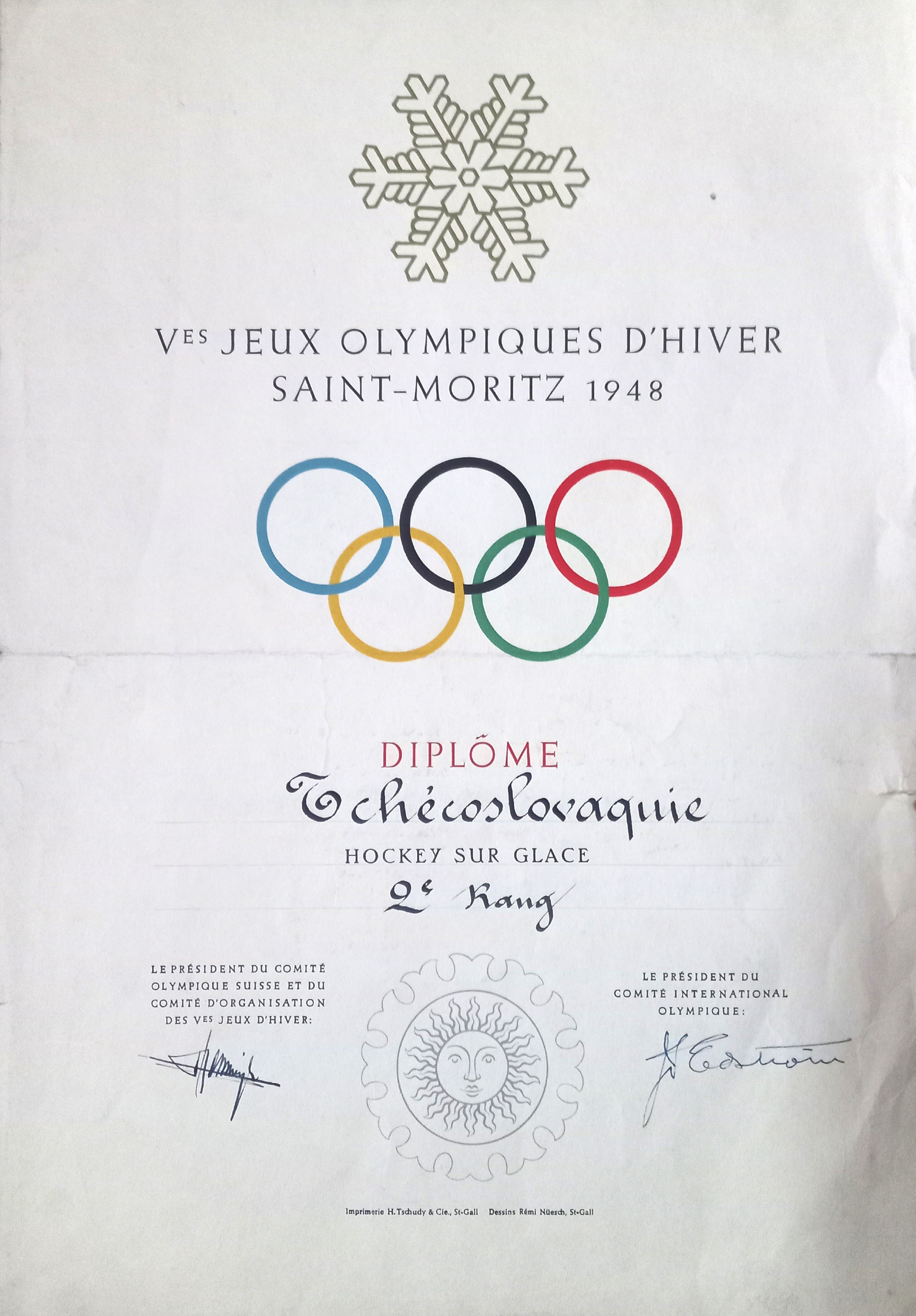 Náhledový obrázek Olympijský diplom pro hokejisty. ZOH Sv. Mořic 1948 - 1