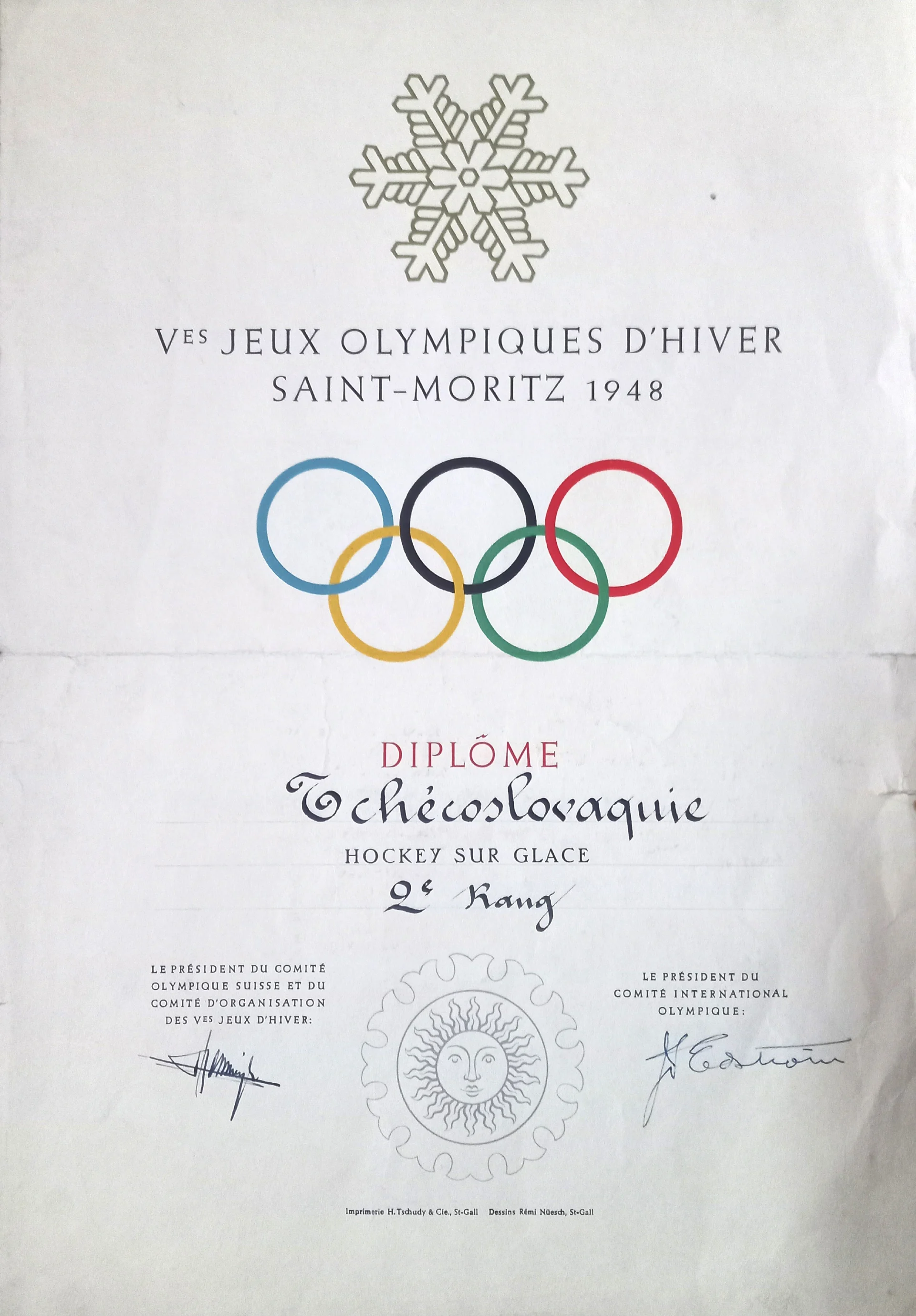 Náhledový obrázek předmětu Olympijský diplom pro hokejisty. ZOH Sv. Mořic 1948