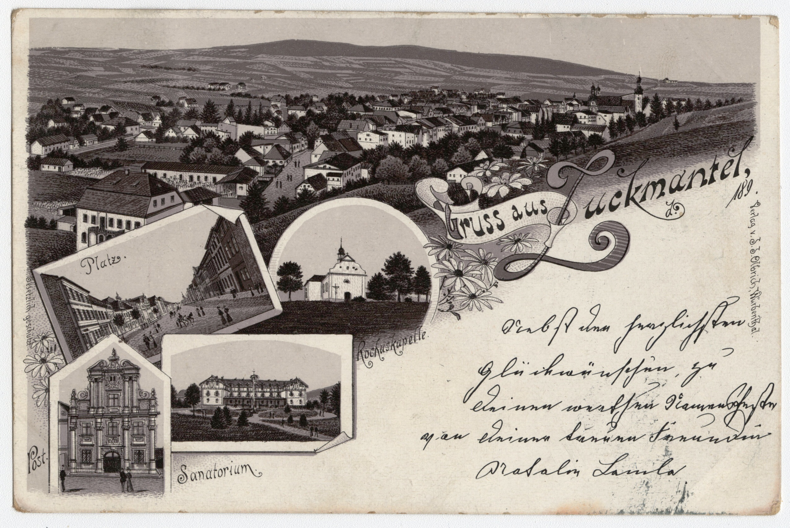 Náhledový obrázek Město Zlaté Hory (litografická pohlednice) - 1