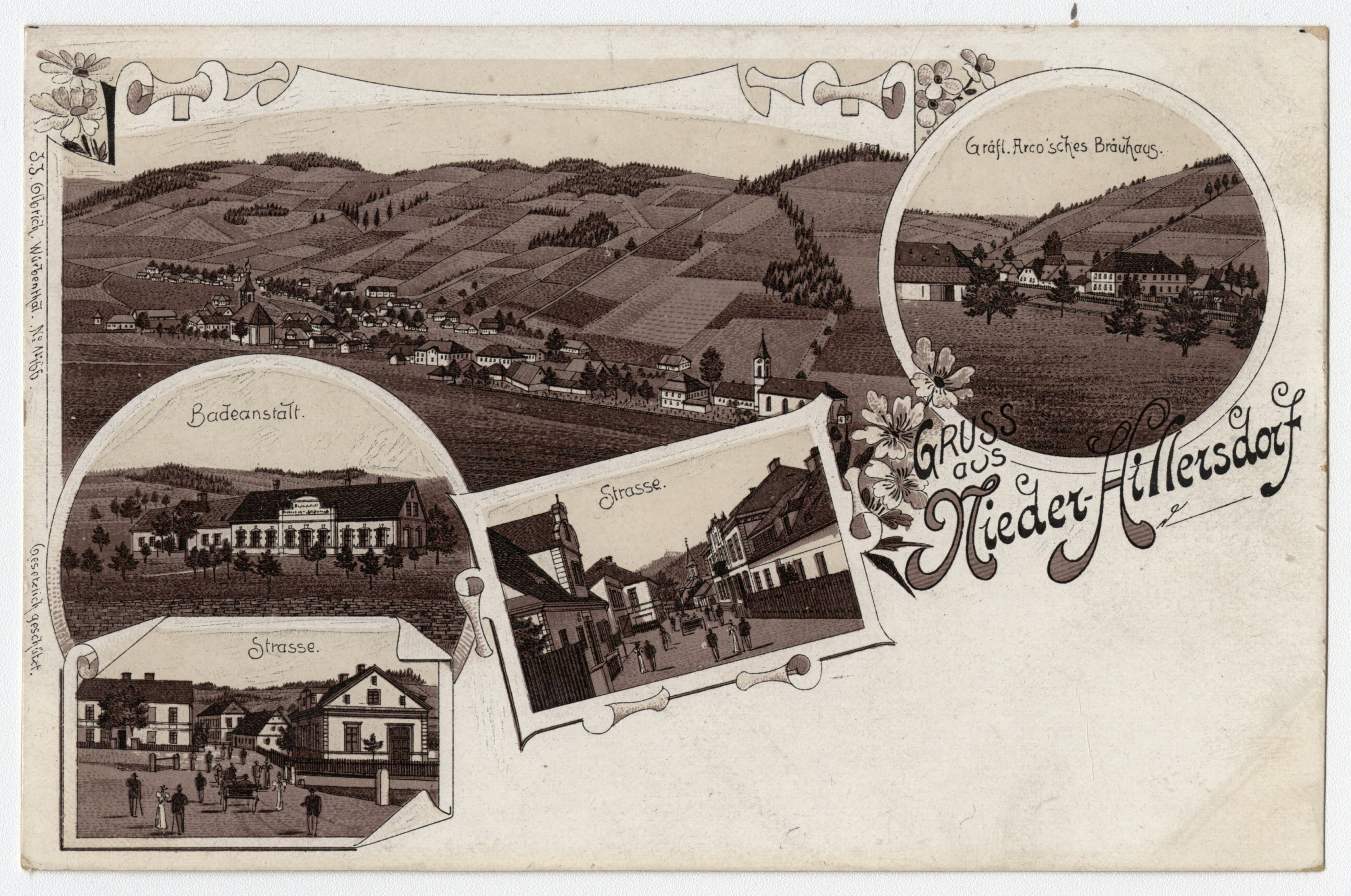Náhledový obrázek Dolní Holčovice (litografická pohlednice) - 1