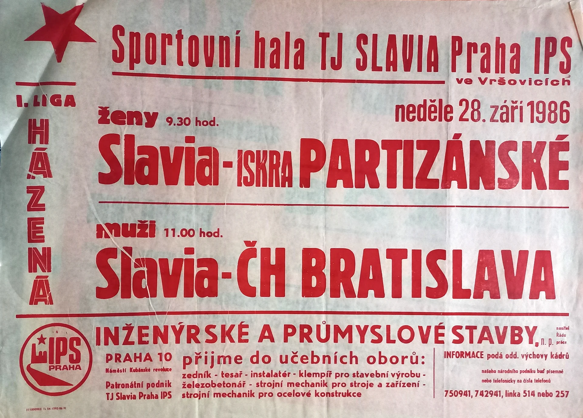Náhledový obrázek předmětu První liga házené. Sportovní hala SK Slavia Praha