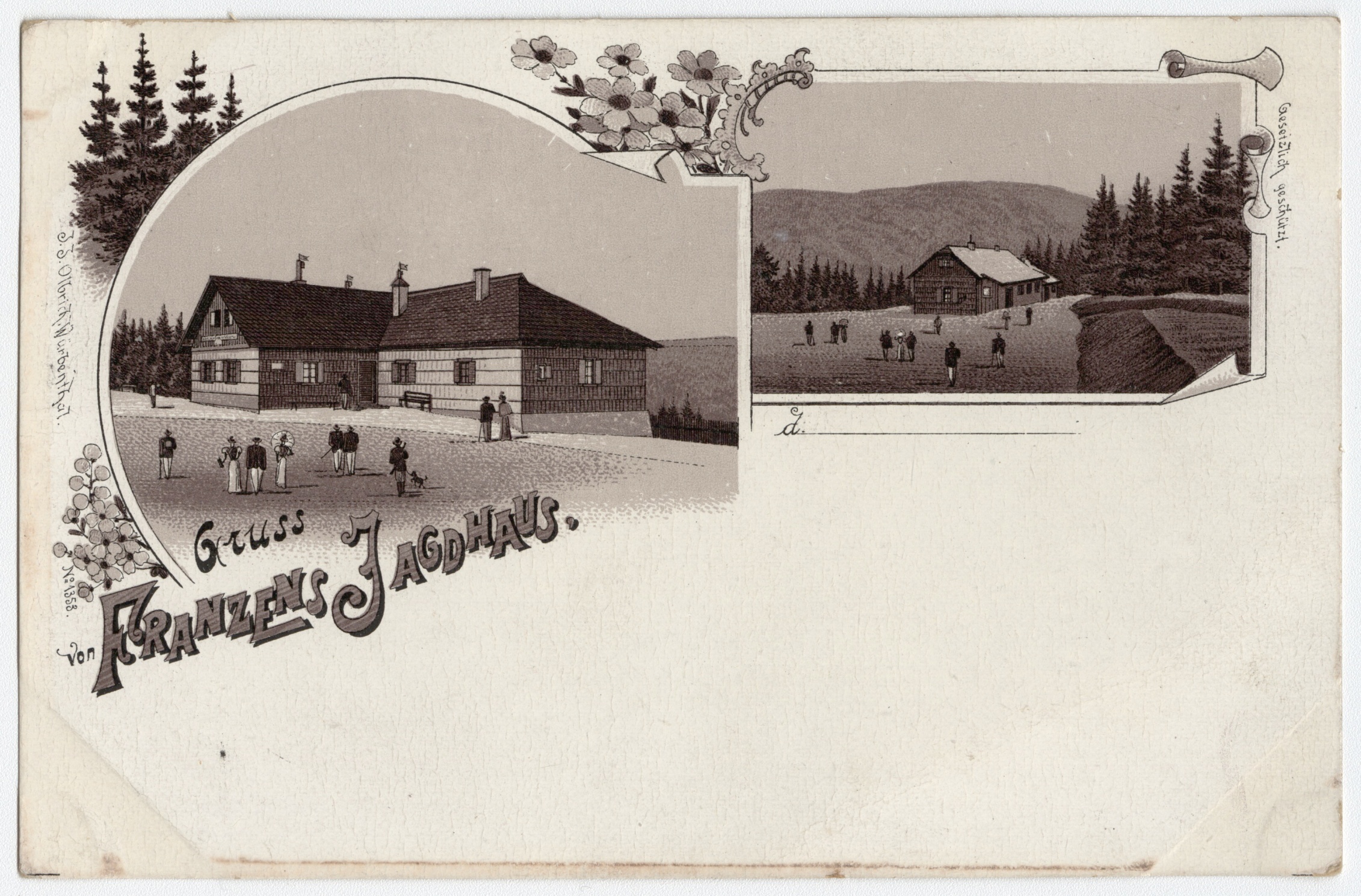 Náhledový obrázek Františkova myslivna (čb. litografická pohlednice) - 1