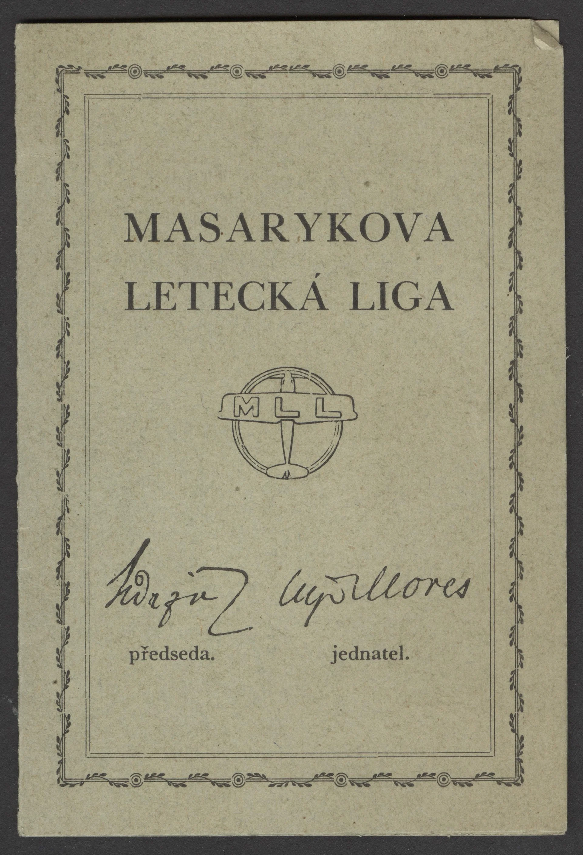Náhledový obrázek předmětu Legitimace Masarykovy letecké ligy pro Čsl. amateurský svaz plavecký