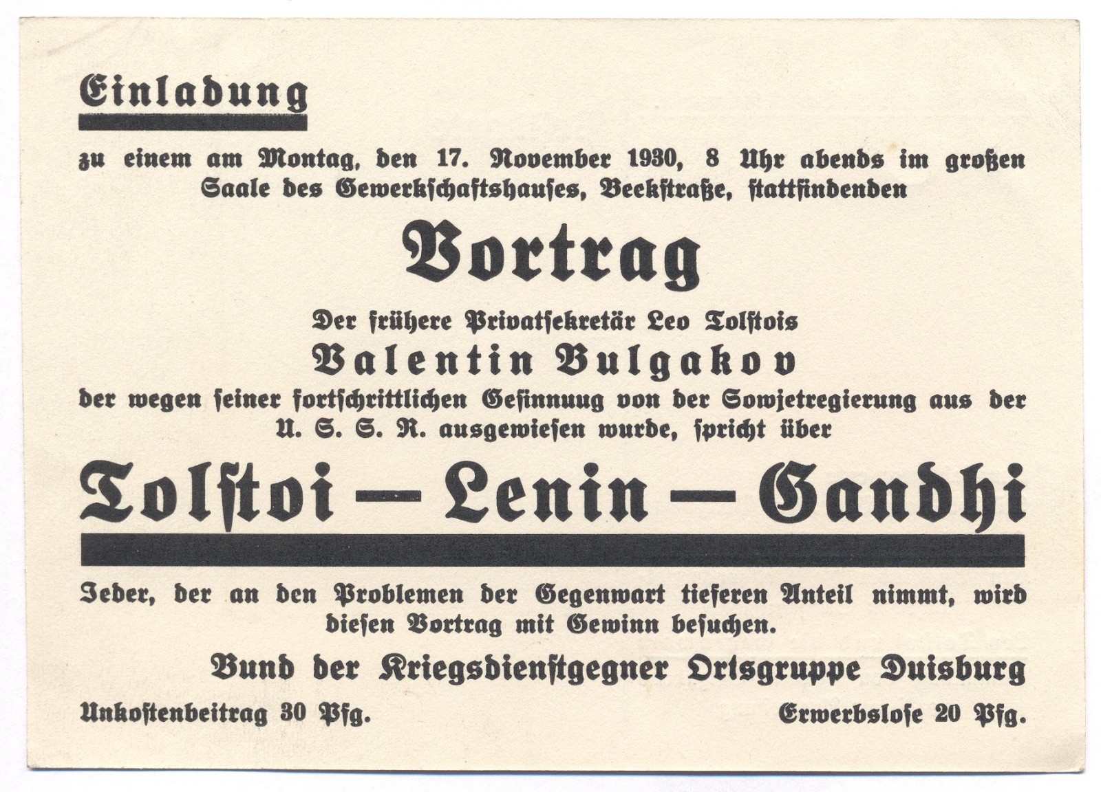 Náhledový obrázek Přednáška „Tolstoj – Lenin – Gandhi“ - 1