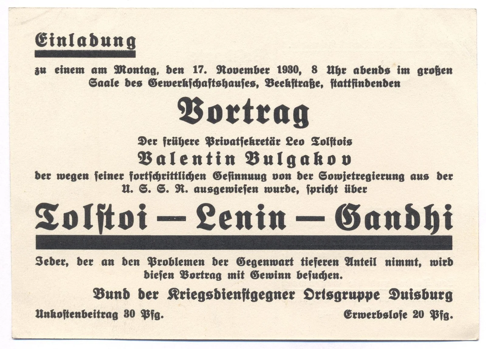 Náhledový obrázek předmětu Přednáška „Tolstoj – Lenin – Gandhi“