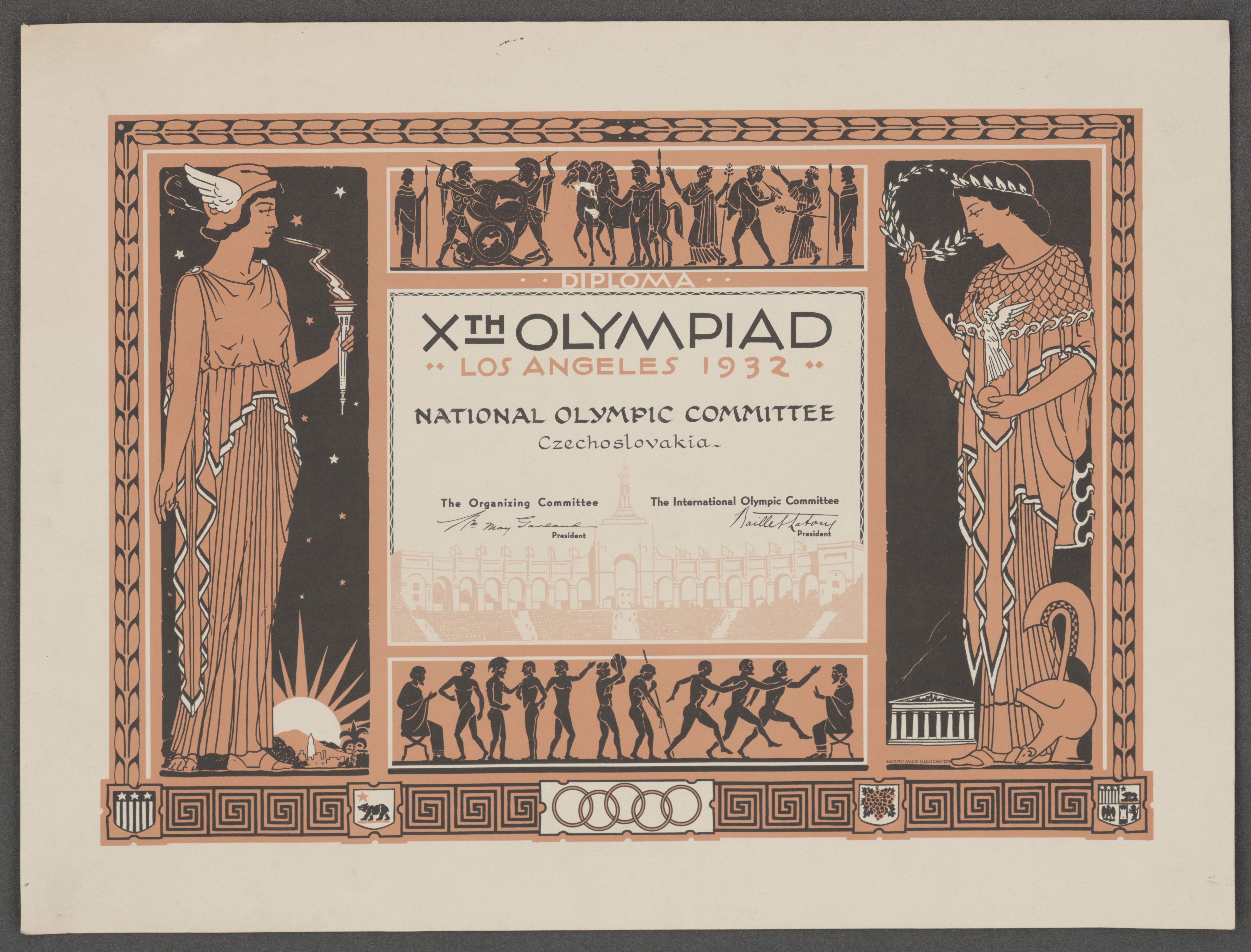 Náhledový obrázek Olympijský diplom pro Československý olympijský výbor. OH Los Angeles 1932 - 1