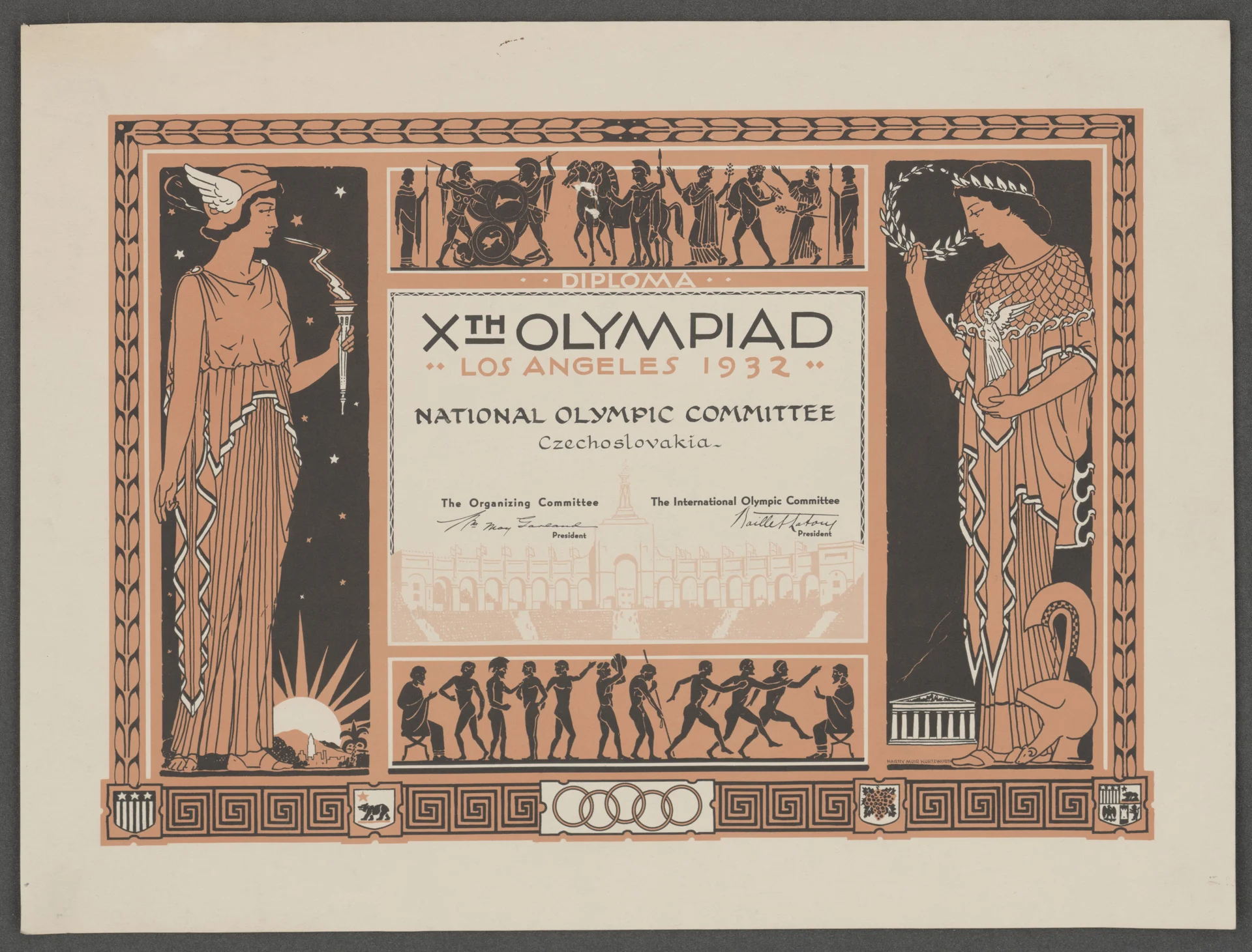 Náhledový obrázek předmětu Olympijský diplom pro Československý olympijský výbor. OH Los Angeles 1932