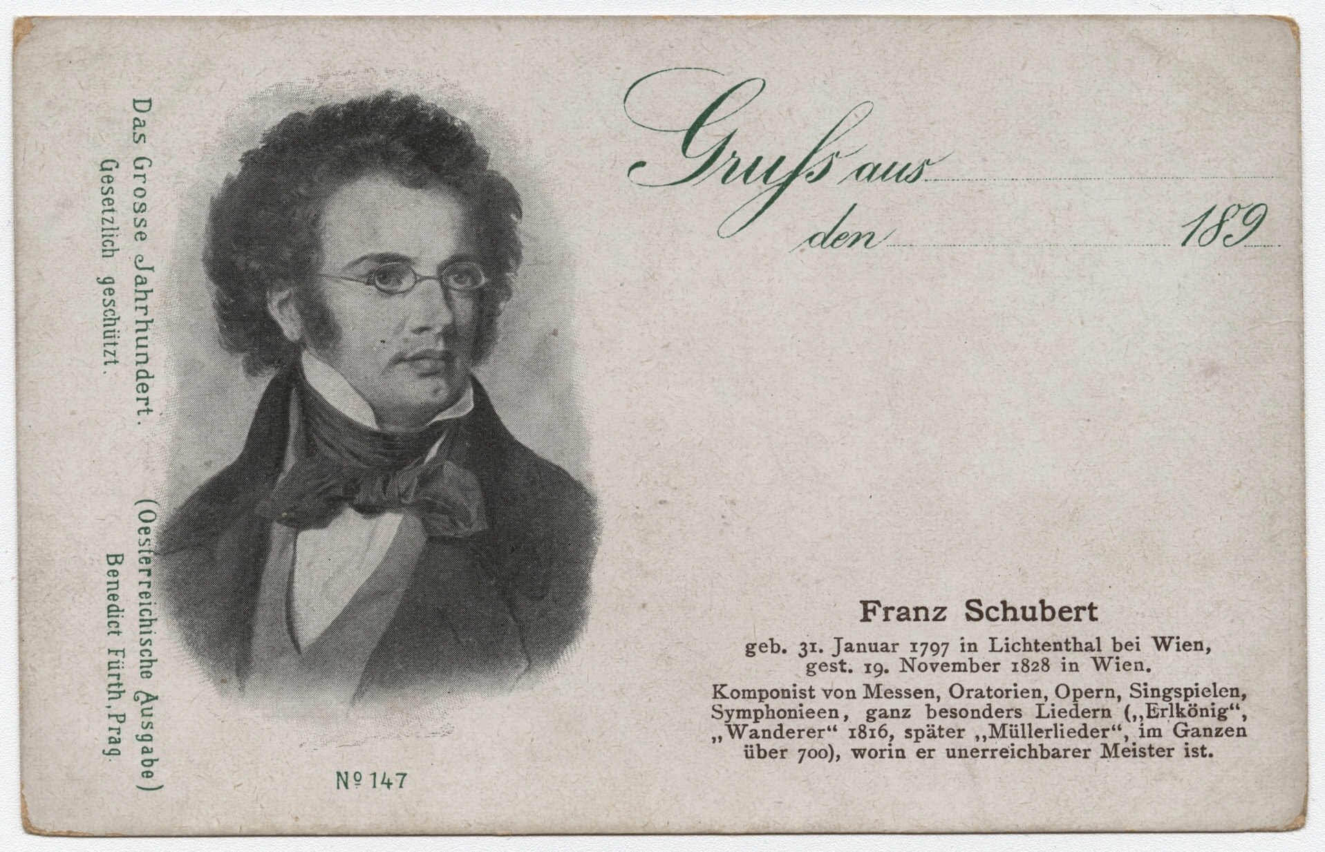 Náhledový obrázek Portrét Franze Schuberta (čb. pohlednice) - 1