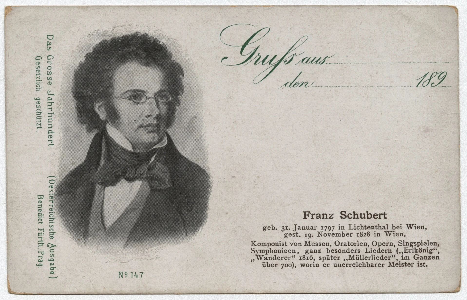 Náhledový obrázek předmětu Portrét Franze Schuberta (čb. pohlednice)