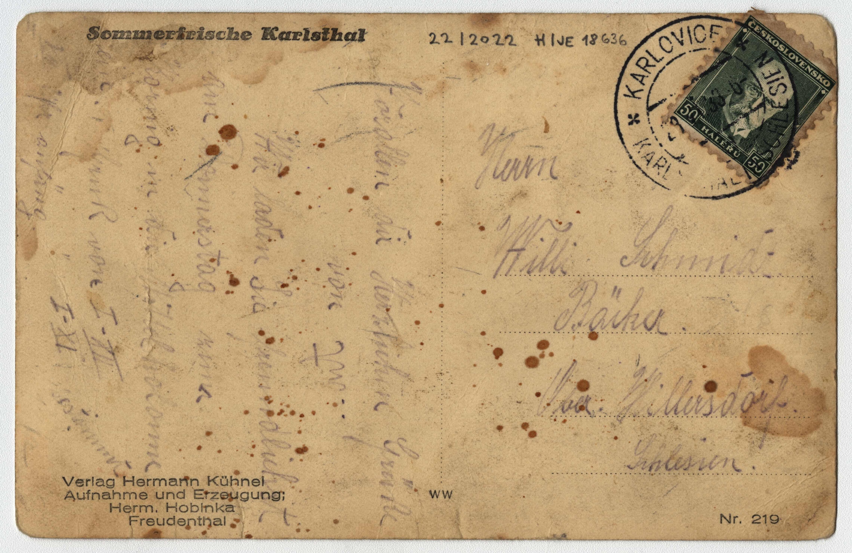 Náhledový obrázek Hotel Hornig v Karlovicích (čb. pohlednice) - 2
