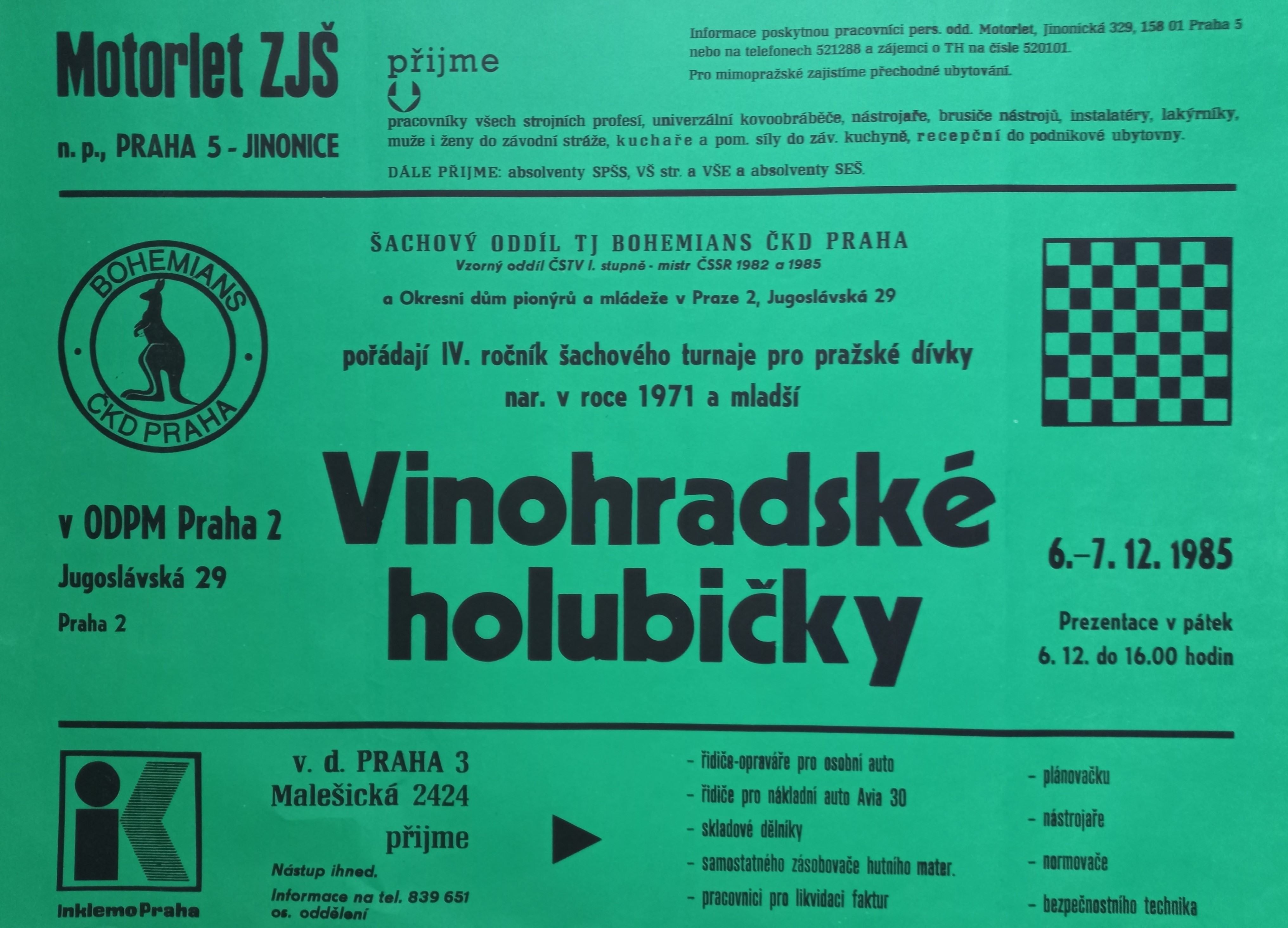 Náhledový obrázek Šachový turnaj pro pražské dívky. Vinohradské holubičky - 1