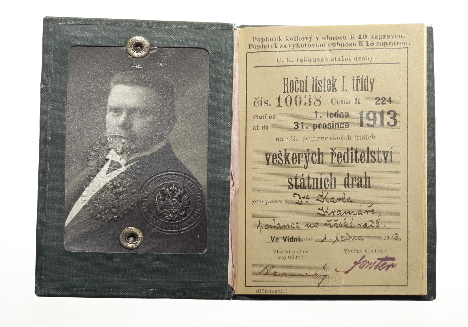 Náhledový obrázek Roční lístek I. třídy veškerých ředitelství státních drah - 1