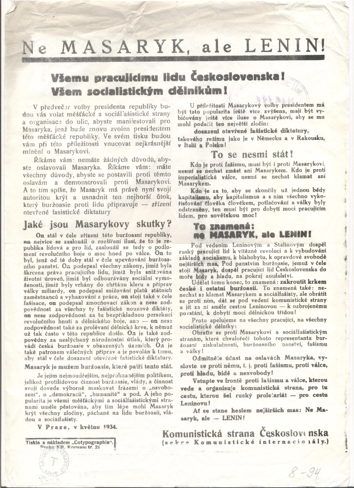 Obrázek Ne Masaryk, ale Lenin! 