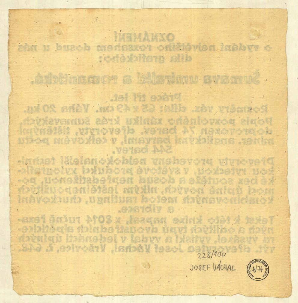 Náhledový obrázek Reklamní prospekt Josefa Váchala na knihu Šumava umírající a romantická - 2