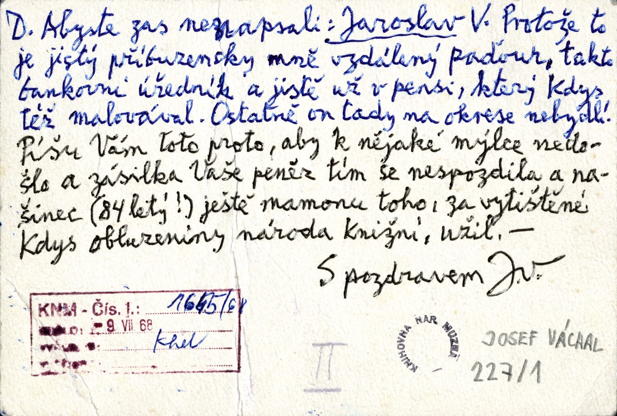 Náhledový obrázek Dopis Josefa Váchala Knihovně Národního muzea - 2