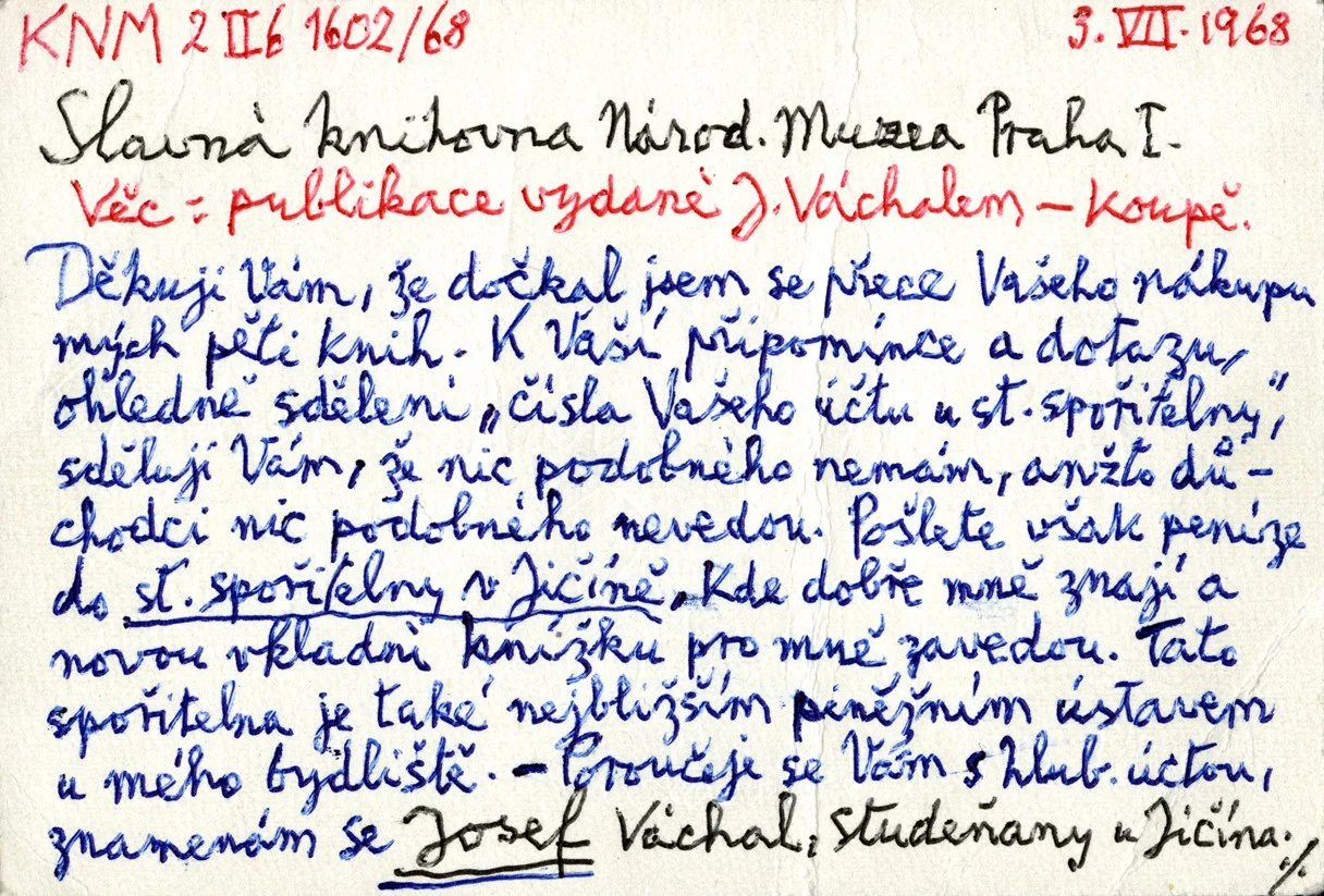 Náhledový obrázek předmětu Dopis Josefa Váchala Knihovně Národního muzea